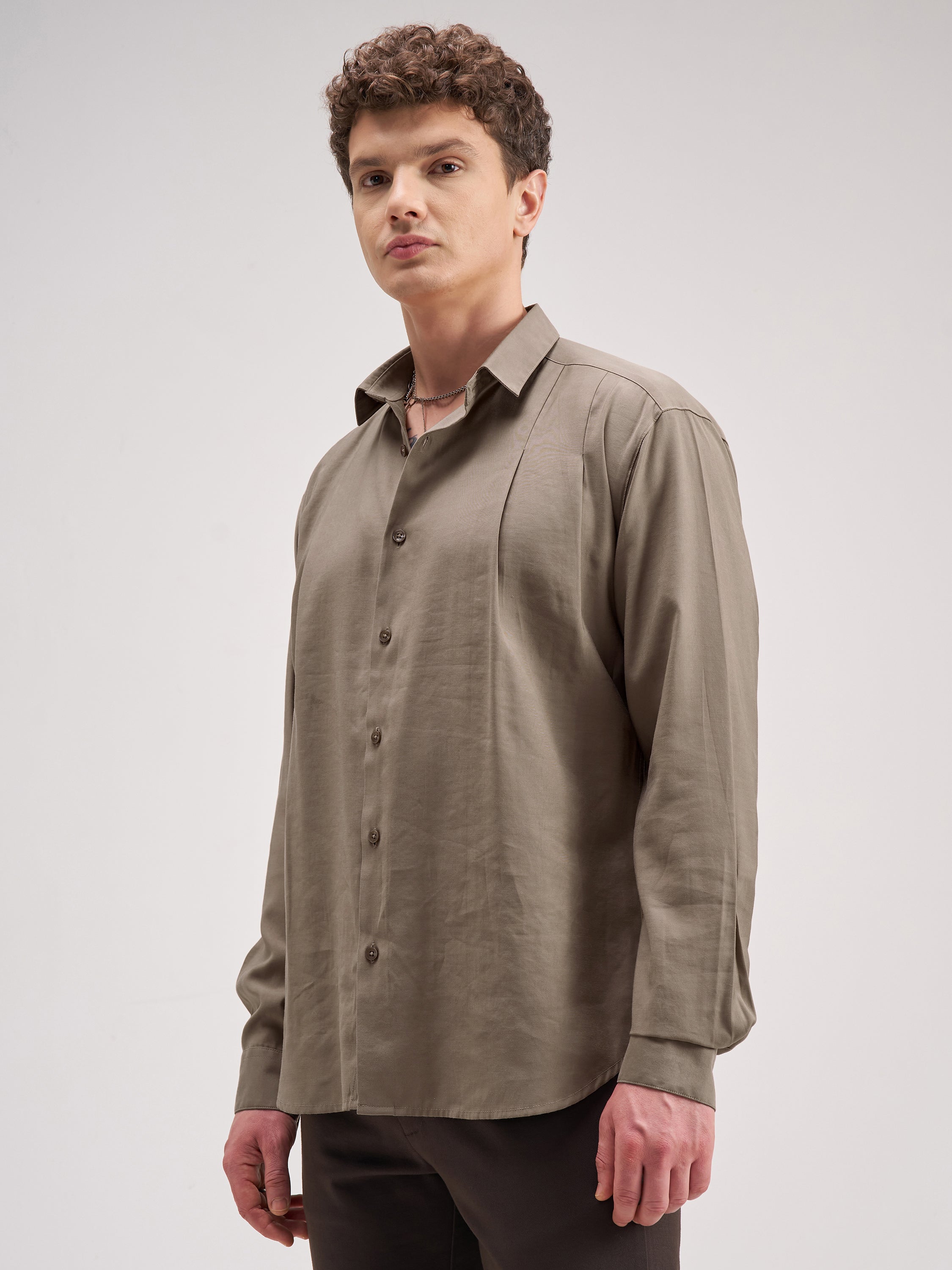 Highlander Men Khaki Solid Regular Fit Casual Shirt - Khaki - Image 4