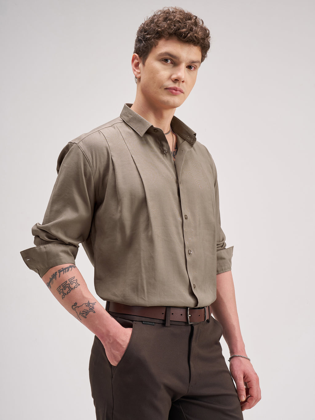 Highlander Men Khaki Solid Regular Fit Casual Shirt - Khaki - Image 6