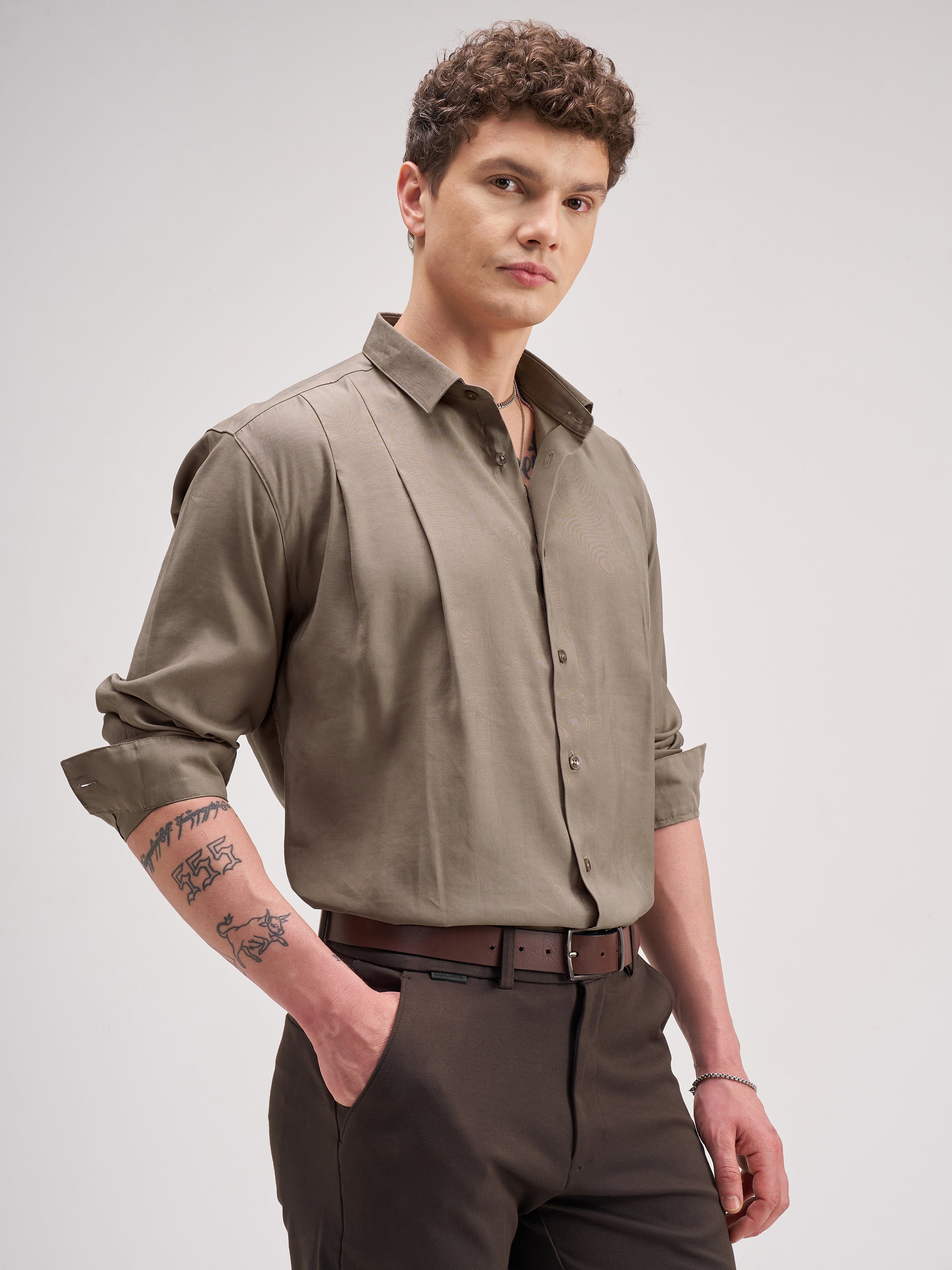 Highlander Men Khaki Solid Regular Fit Casual Shirt - Khaki - Image 6
