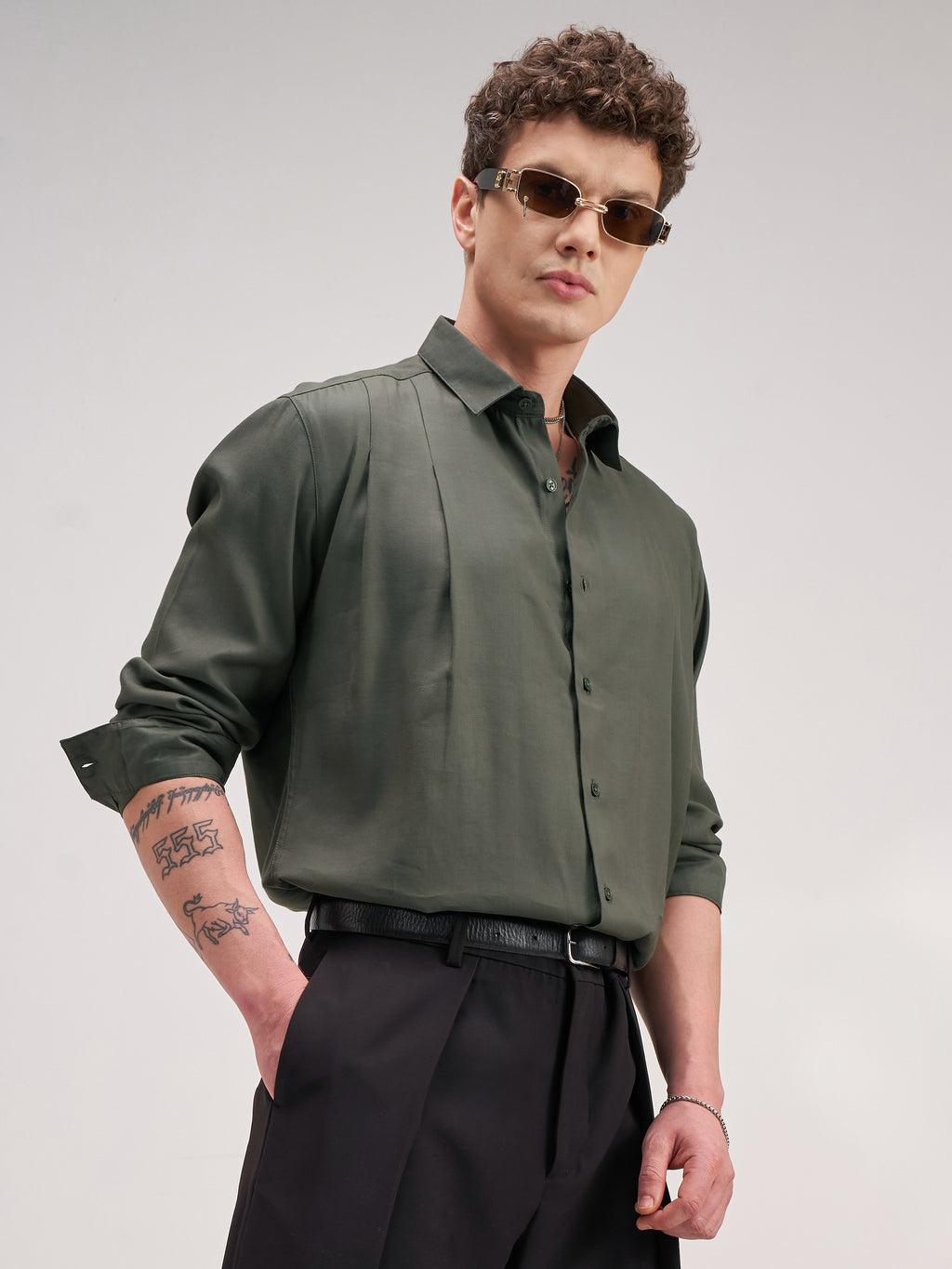 Highlander Men Olive Solid Regular Fit Casual Shirt - Olive - Image 6