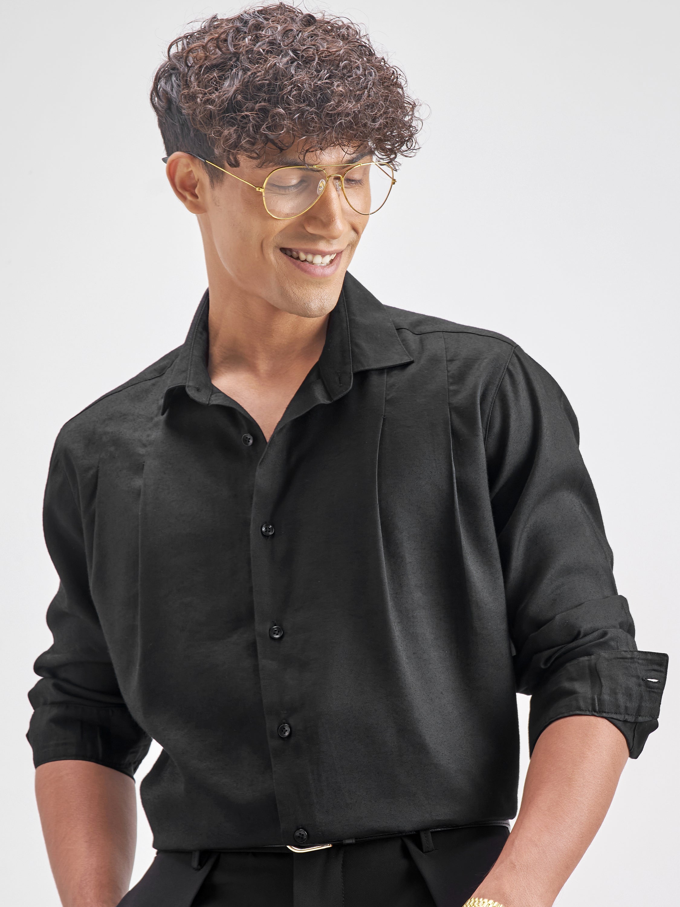 Highlander Men Black Solid Slim Fit Casual Shirt - Black - Image 1