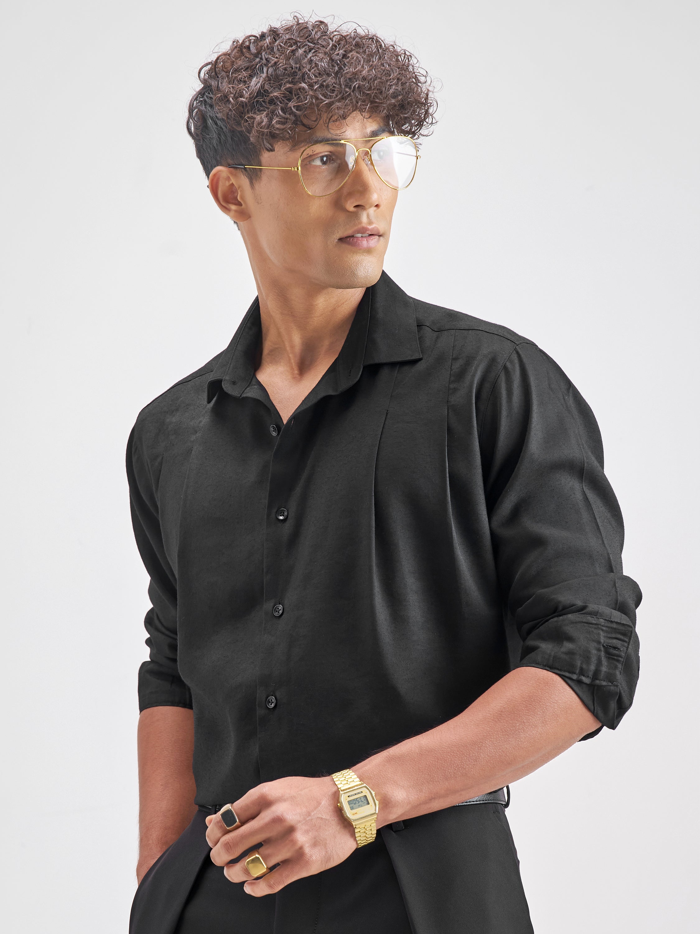 Highlander Men Black Solid Slim Fit Casual Shirt - Black - Image 4