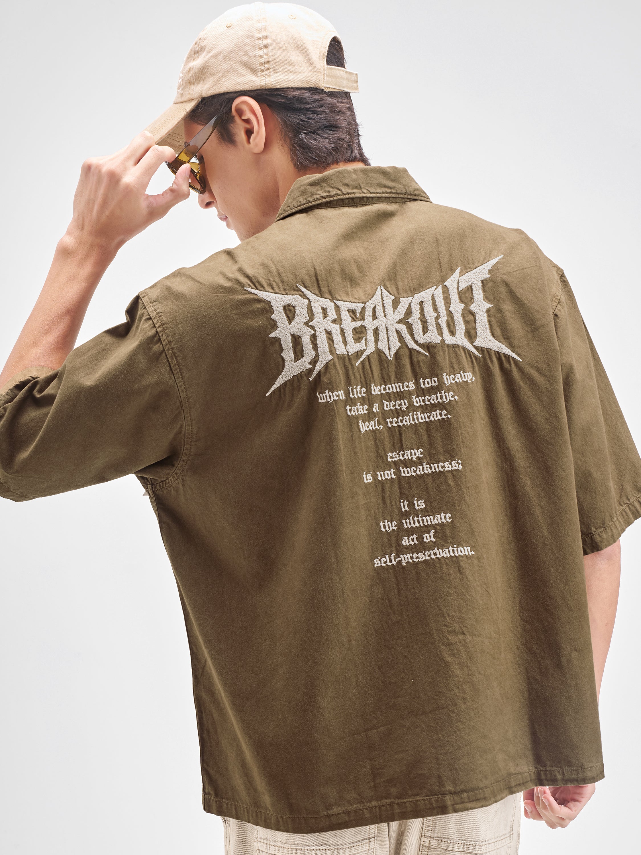 Highlander Men Brown Embroidered Boxy Fit Casual shirt - Brown - Image 1