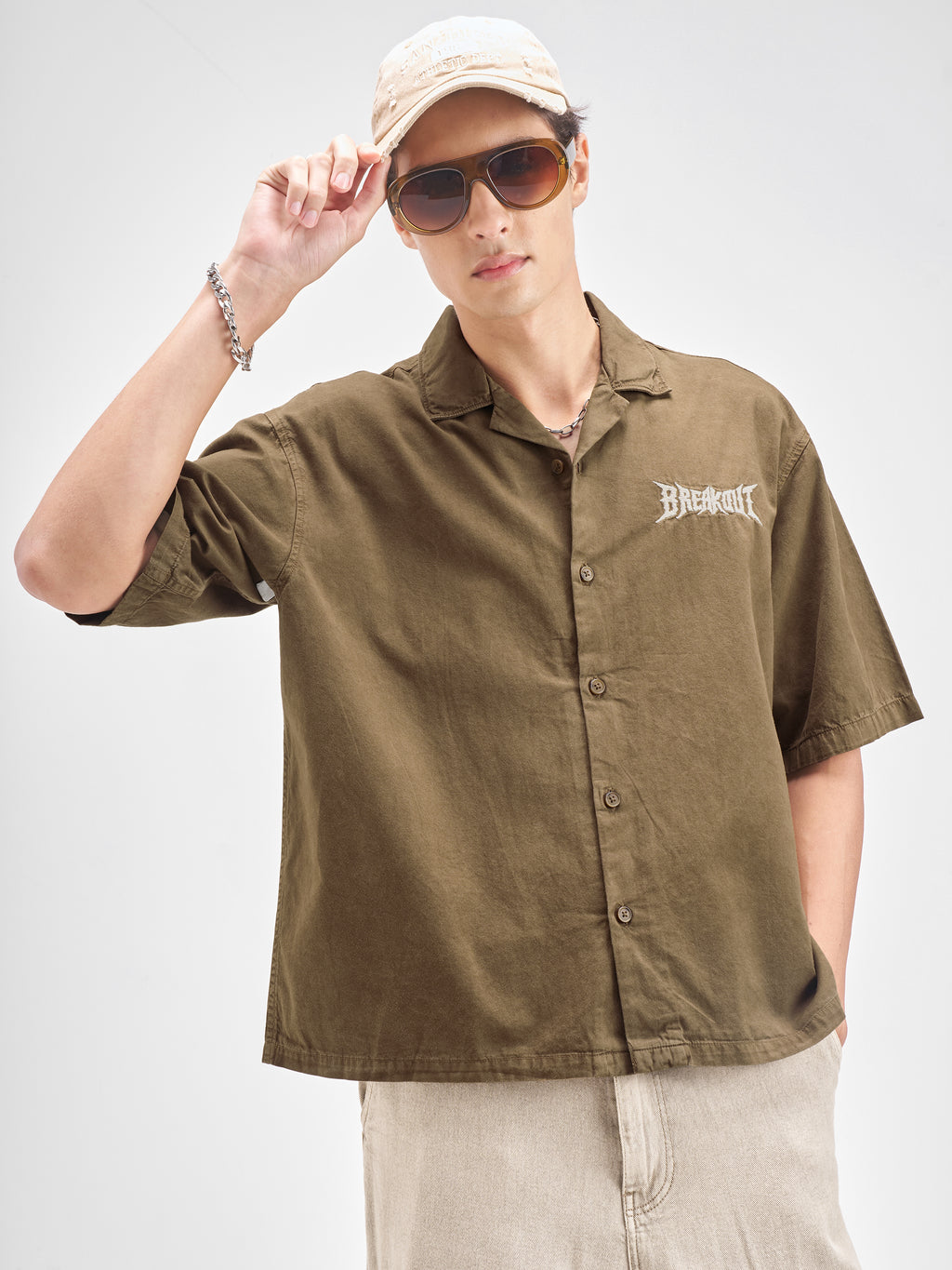 Highlander Men Brown Embroidered Boxy Fit Casual shirt - Brown - Image 3