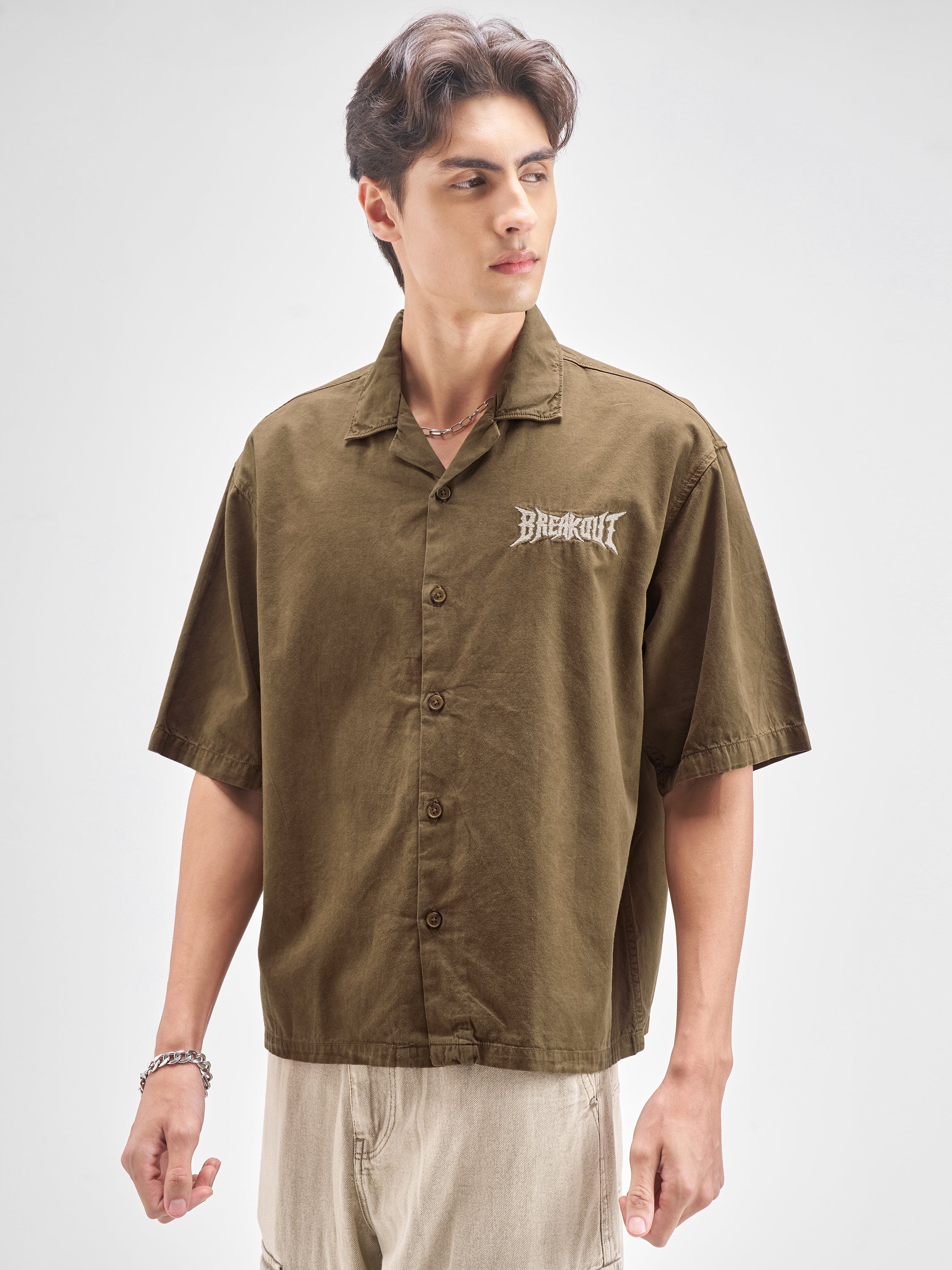 Highlander Men Brown Embroidered Boxy Fit Casual shirt - Brown - Image 4
