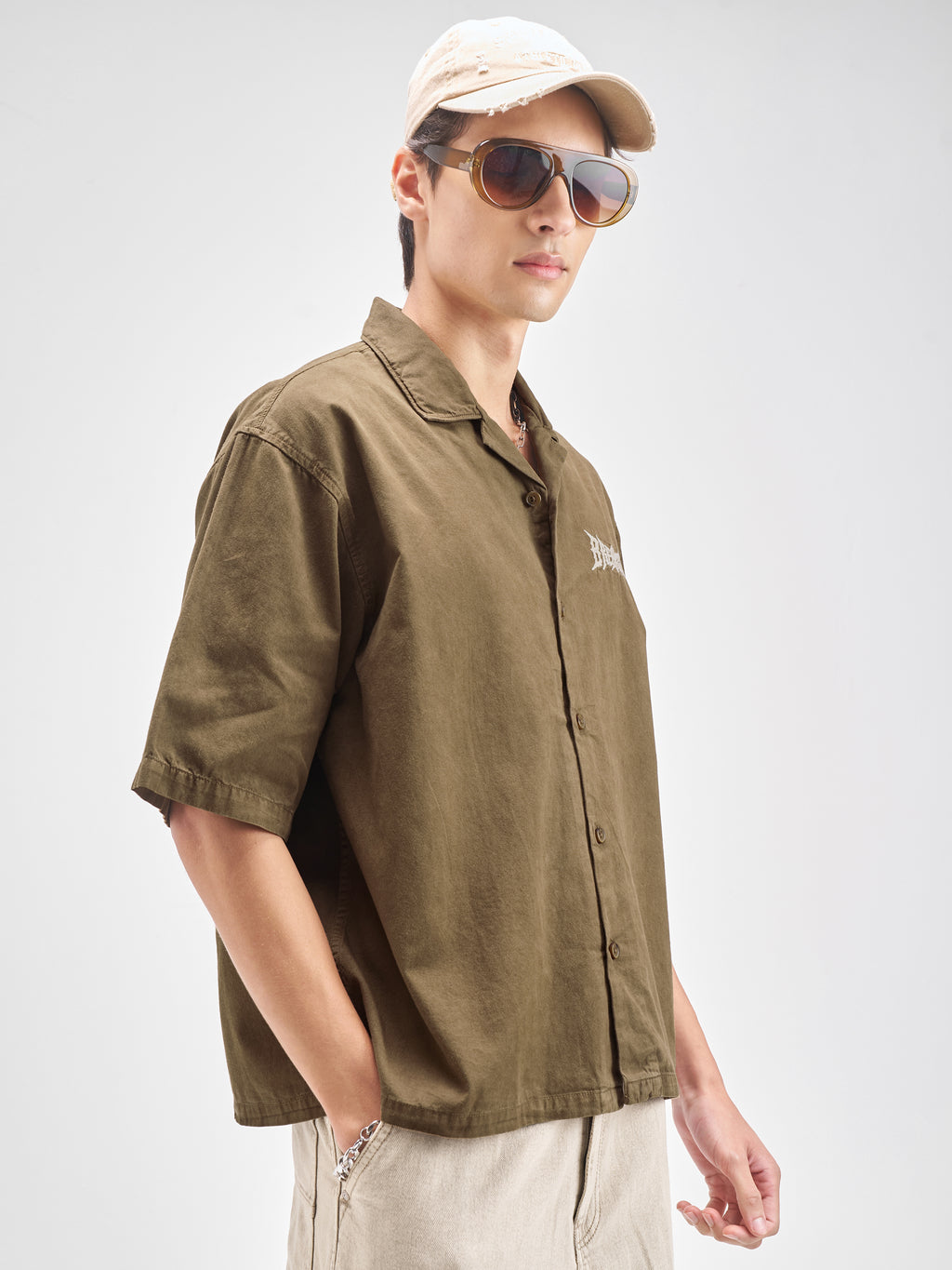 Highlander Men Brown Embroidered Boxy Fit Casual shirt - Brown - Image 6