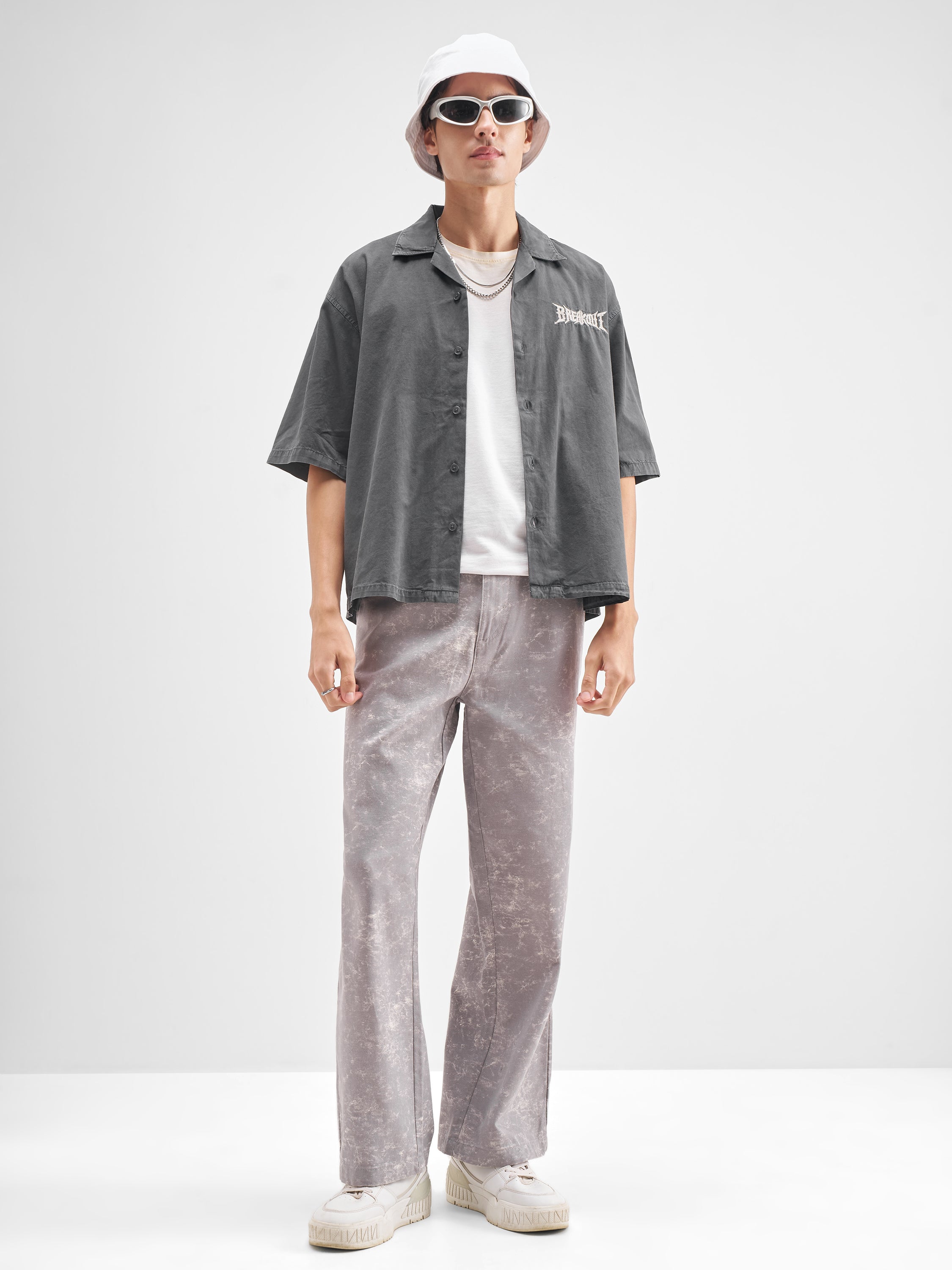 Highlander Men Charcoal Embroidered Oversized Fit Casual Shirt - Charcoal - Image 2