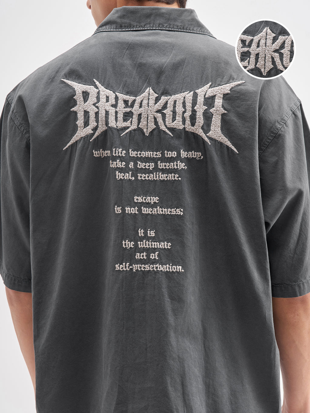 Highlander Men Charcoal Embroidered Oversized Fit Casual Shirt - Charcoal - Image 5