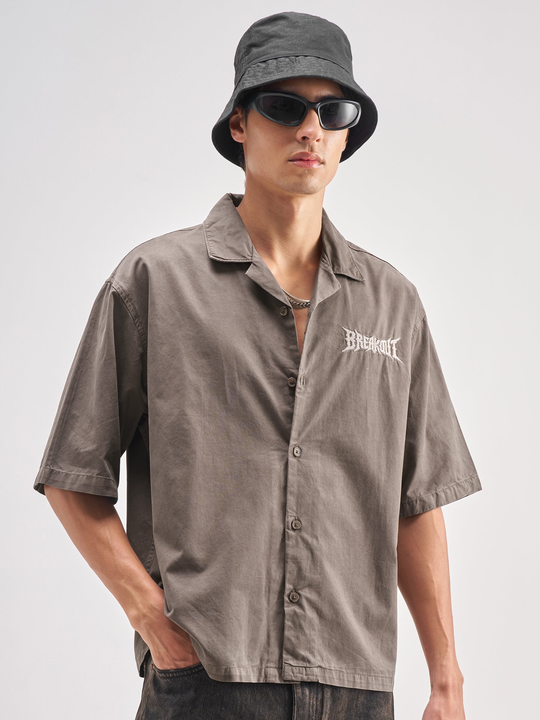 Highlander Men Tan Embroidered Boxy Fit Casual Shirt - Tan - Image 3