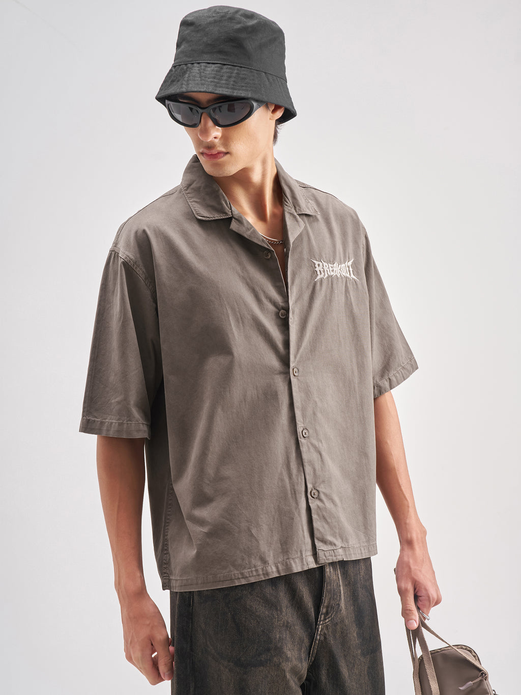Highlander Men Tan Embroidered Boxy Fit Casual Shirt - Tan - Image 6
