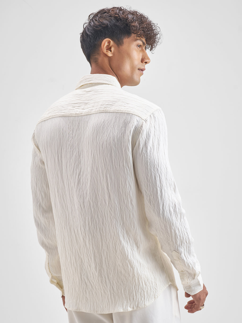 Highlander Men Cream Self Design Relaxed Fit Casual Shirt - Cream - Image 3