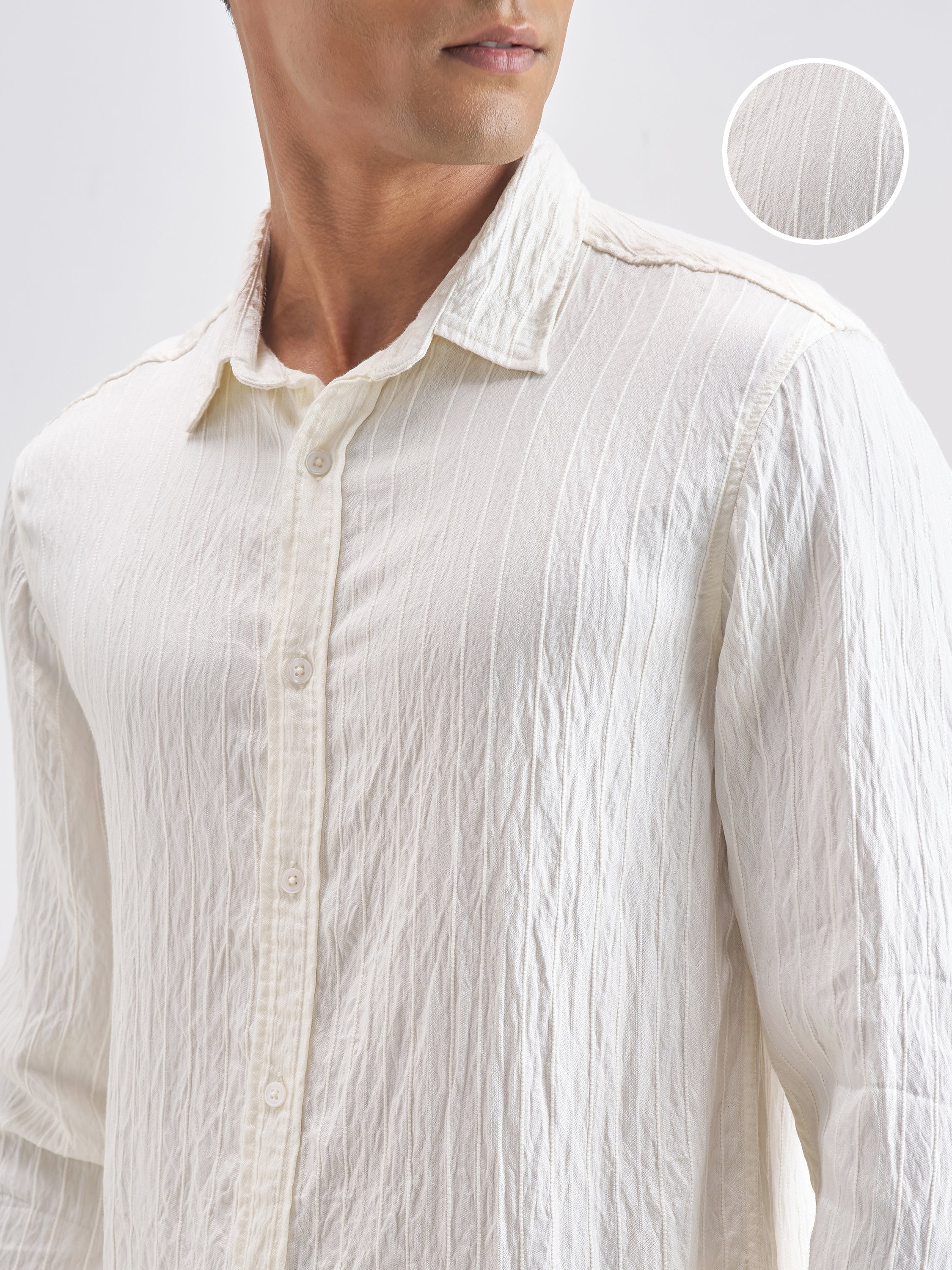 Highlander Men Cream Self Design Relaxed Fit Casual Shirt - Cream - Image 5