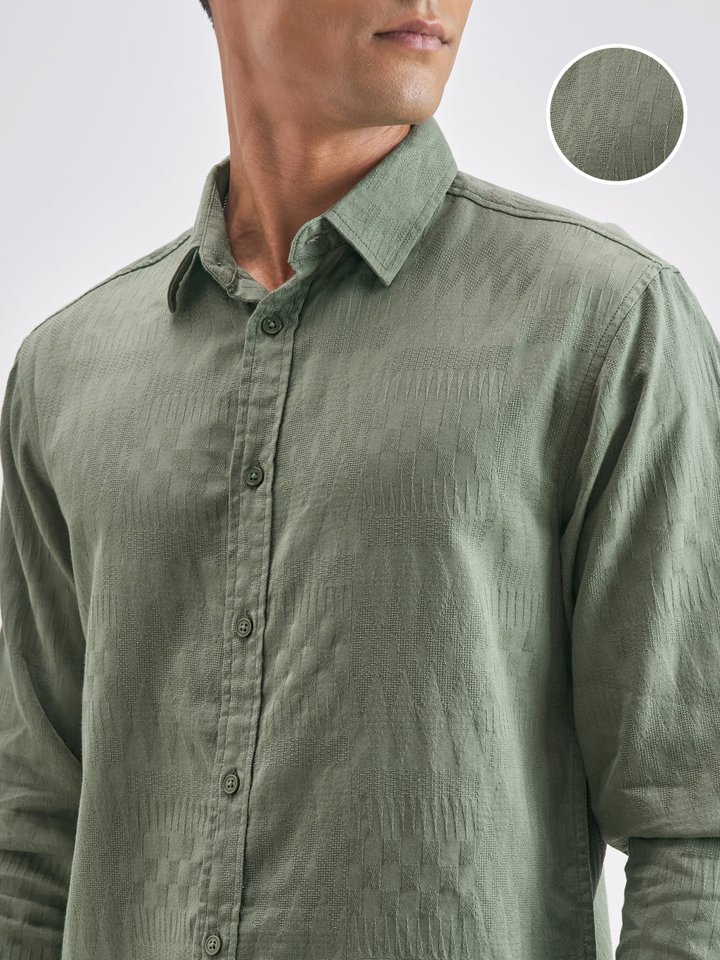Highlander Men Green Self Design Relaxed Fit Casual Shirt - Green - Image 5