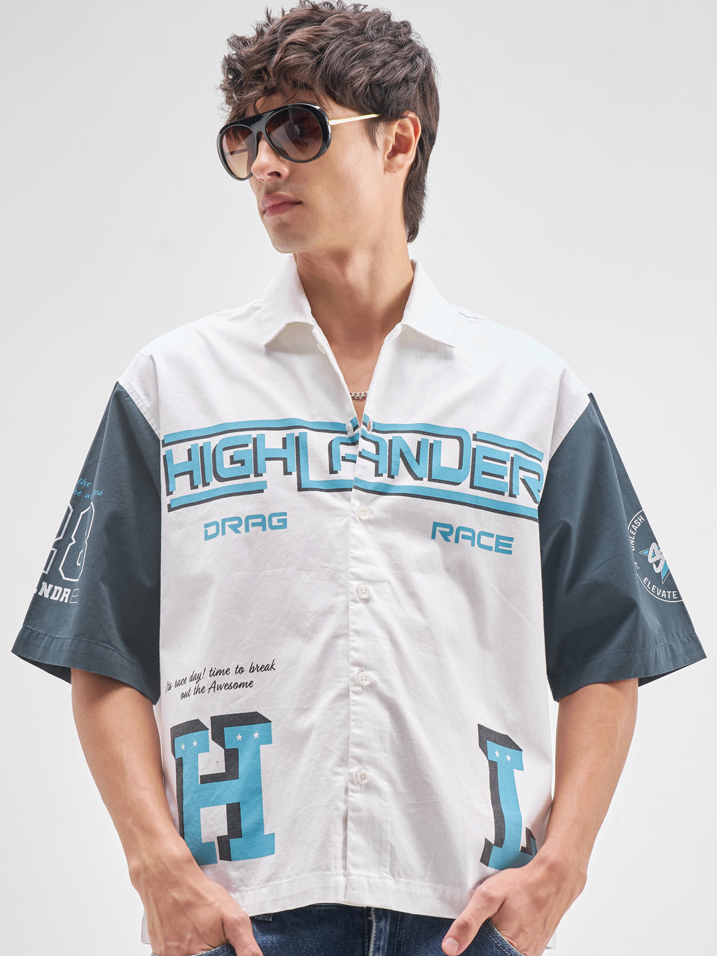 Highlander Men White Printed Boxy Fit Casual Shirt - White - Image 1