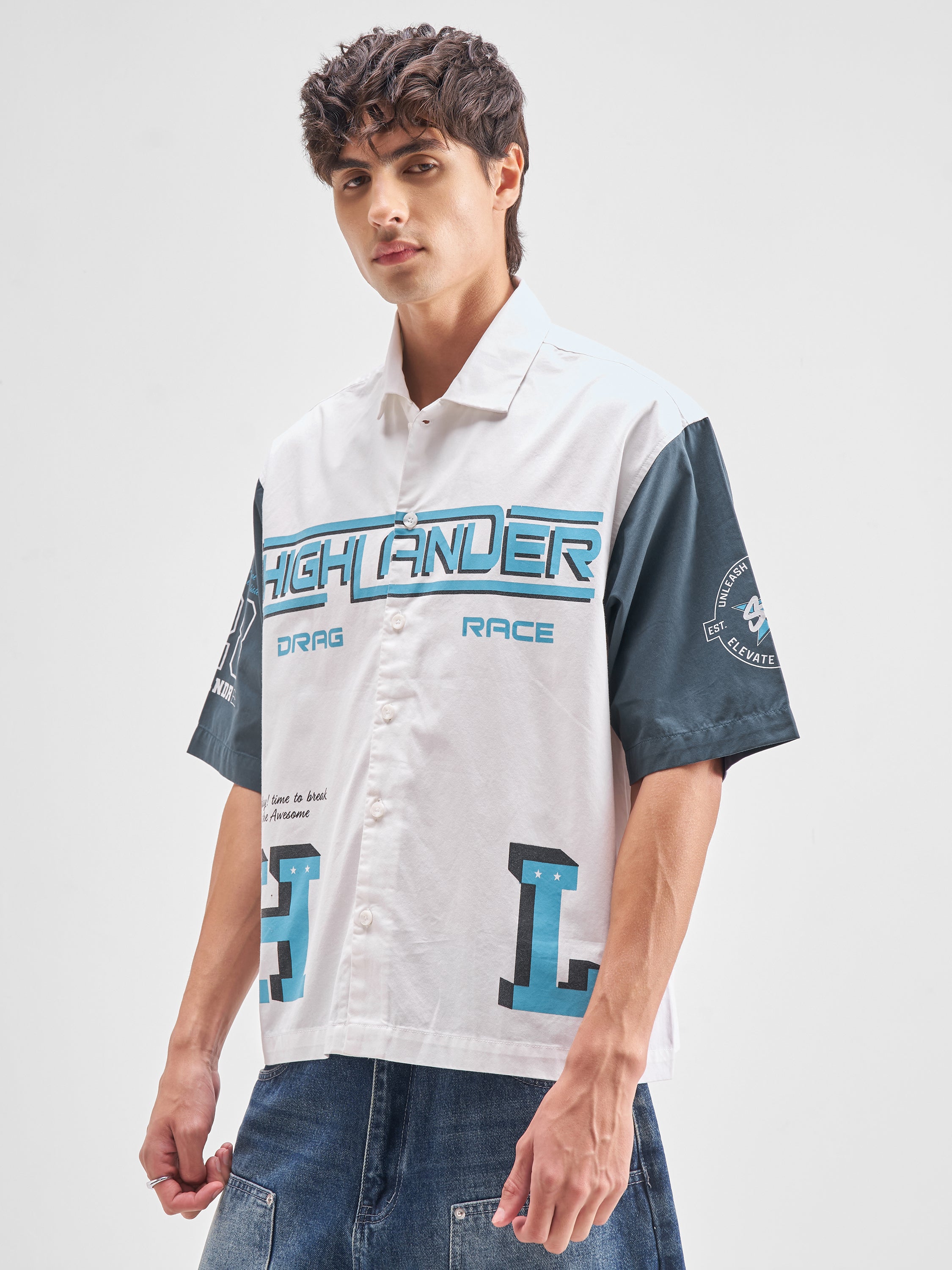 Highlander Men White Printed Boxy Fit Casual Shirt - White - Image 4