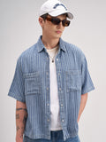 Highlander Men Blue Self Design Boxy Fit Casual Shirt - Blue - Image 1