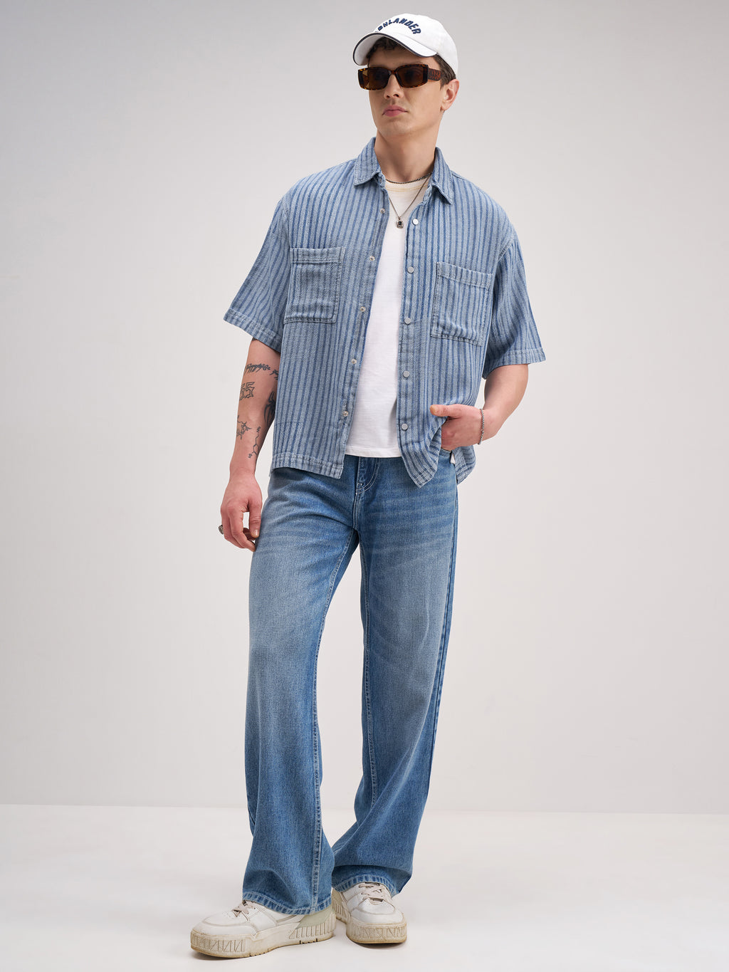 Highlander Men Blue Self Design Boxy Fit Casual Shirt - Blue - Image 2