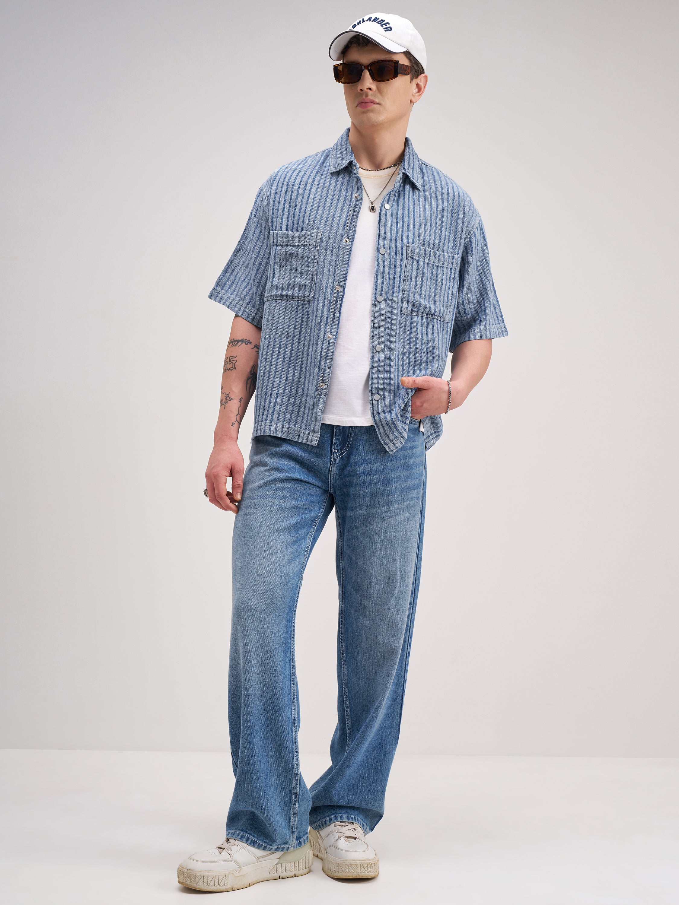 Highlander Men Blue Self Design Boxy Fit Casual Shirt - Blue - Image 2