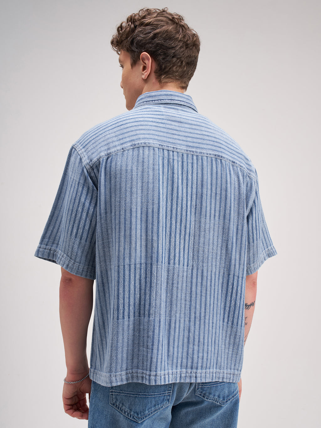 Highlander Men Blue Self Design Boxy Fit Casual Shirt - Blue - Image 3
