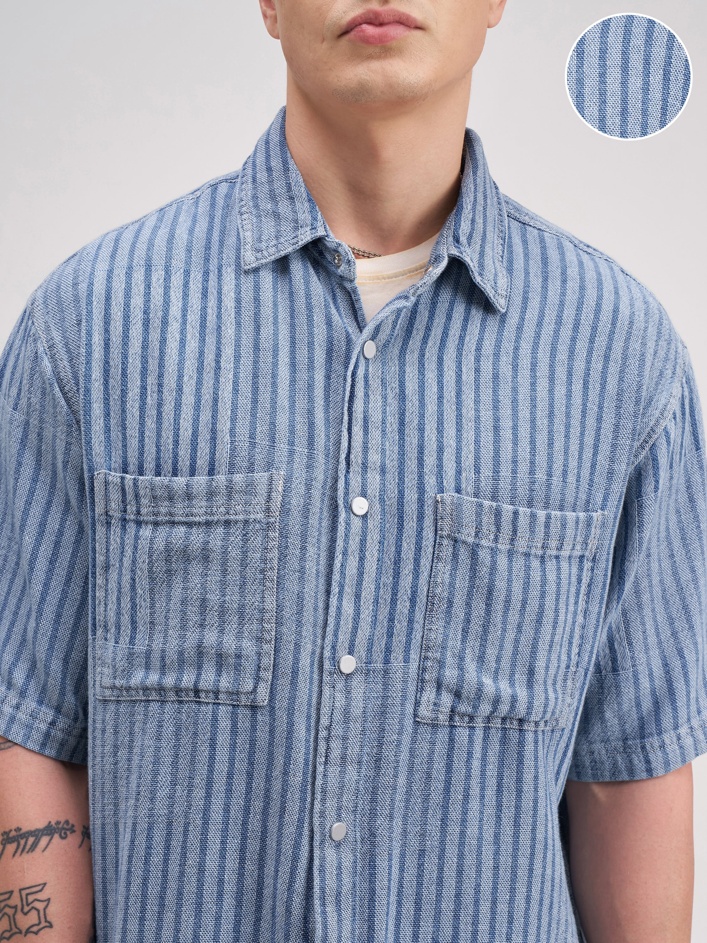 Highlander Men Blue Self Design Boxy Fit Casual Shirt - Blue - Image 5