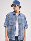 Highlander Men Blue Self Design Oversized Fit Casual Shirt - Blue - Image 1