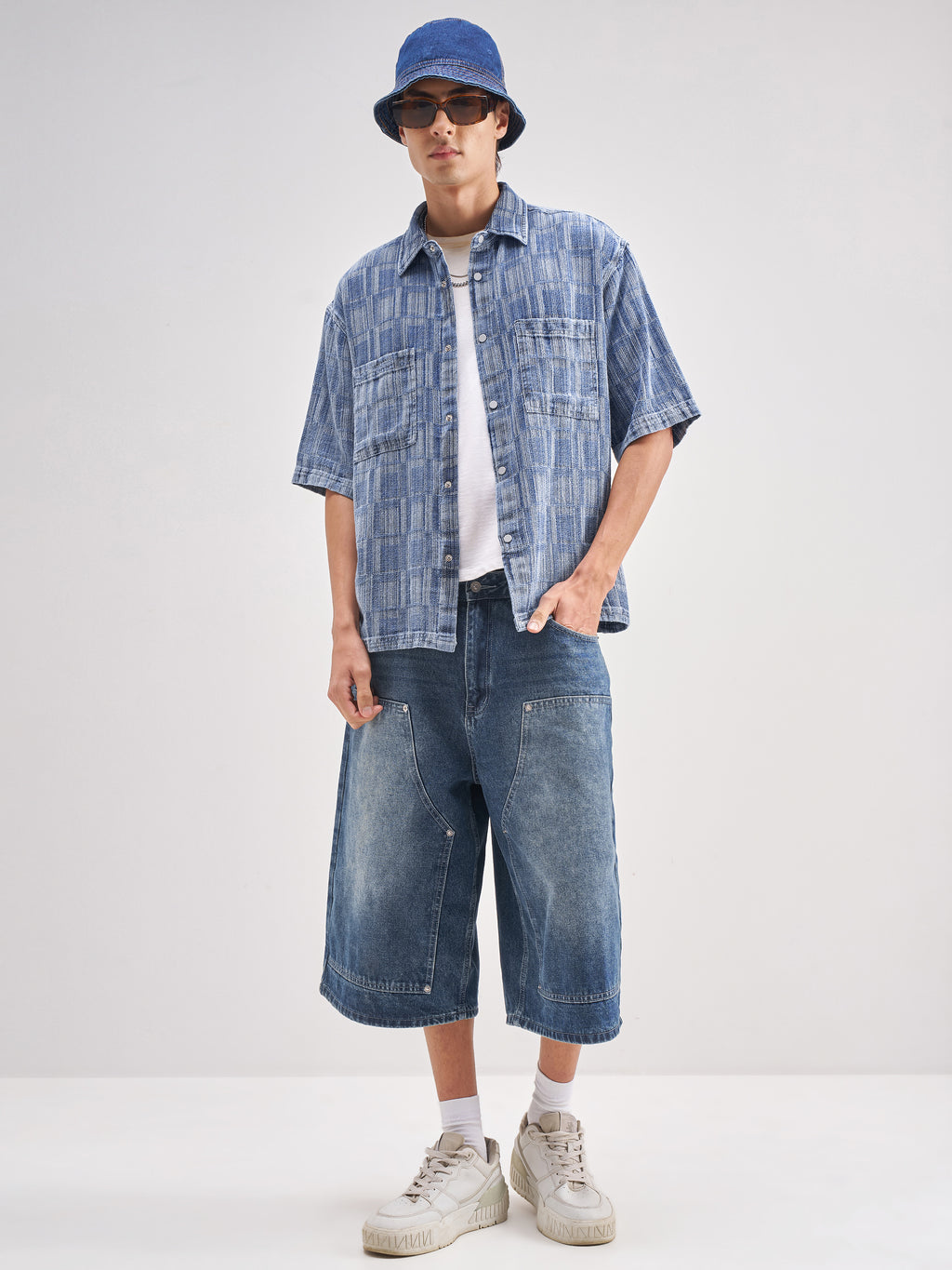 Highlander Men Blue Self Design Oversized Fit Casual Shirt - Blue - Image 2