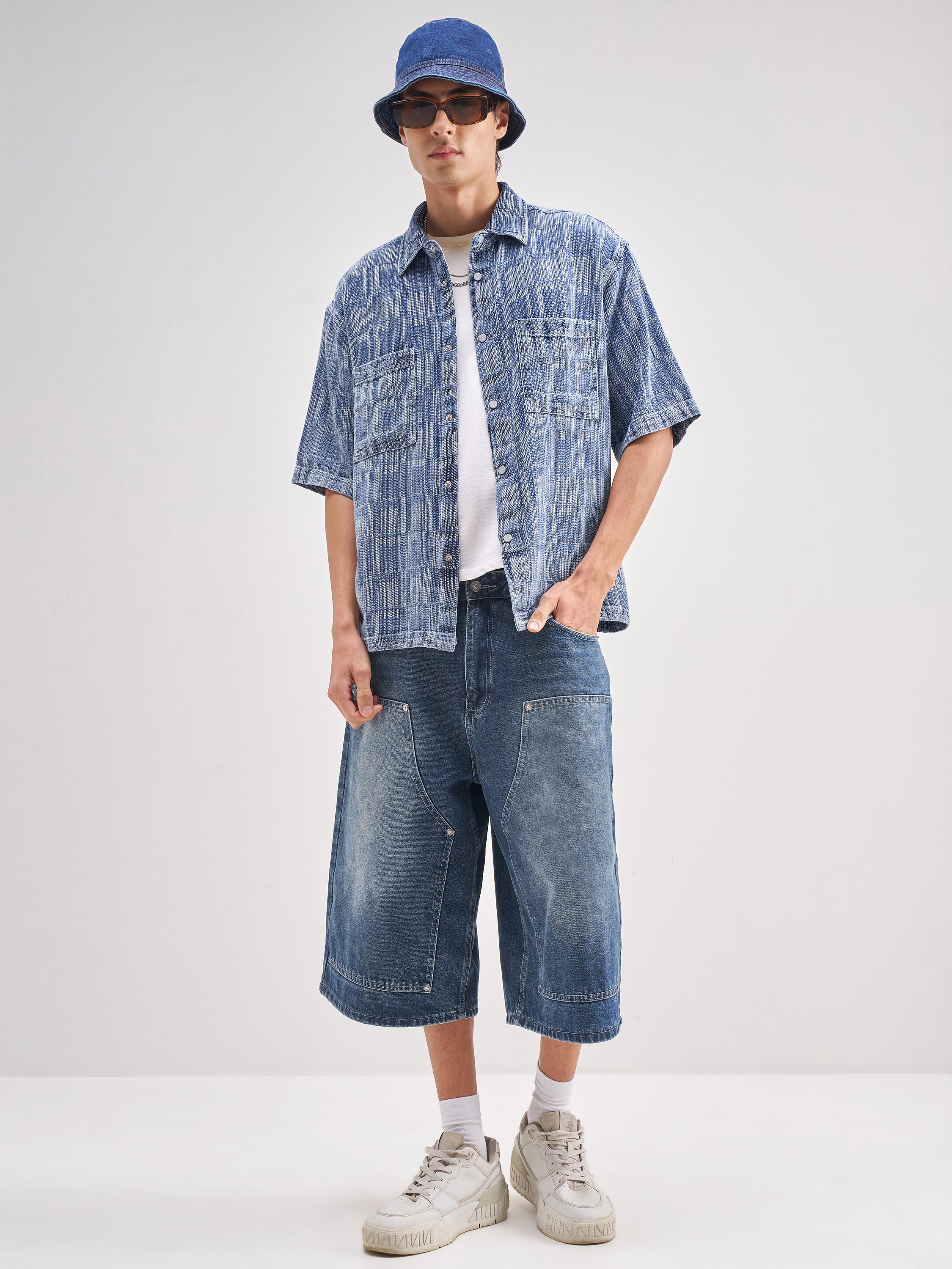 Highlander Men Blue Self Design Oversized Fit Casual Shirt - Blue - Image 2