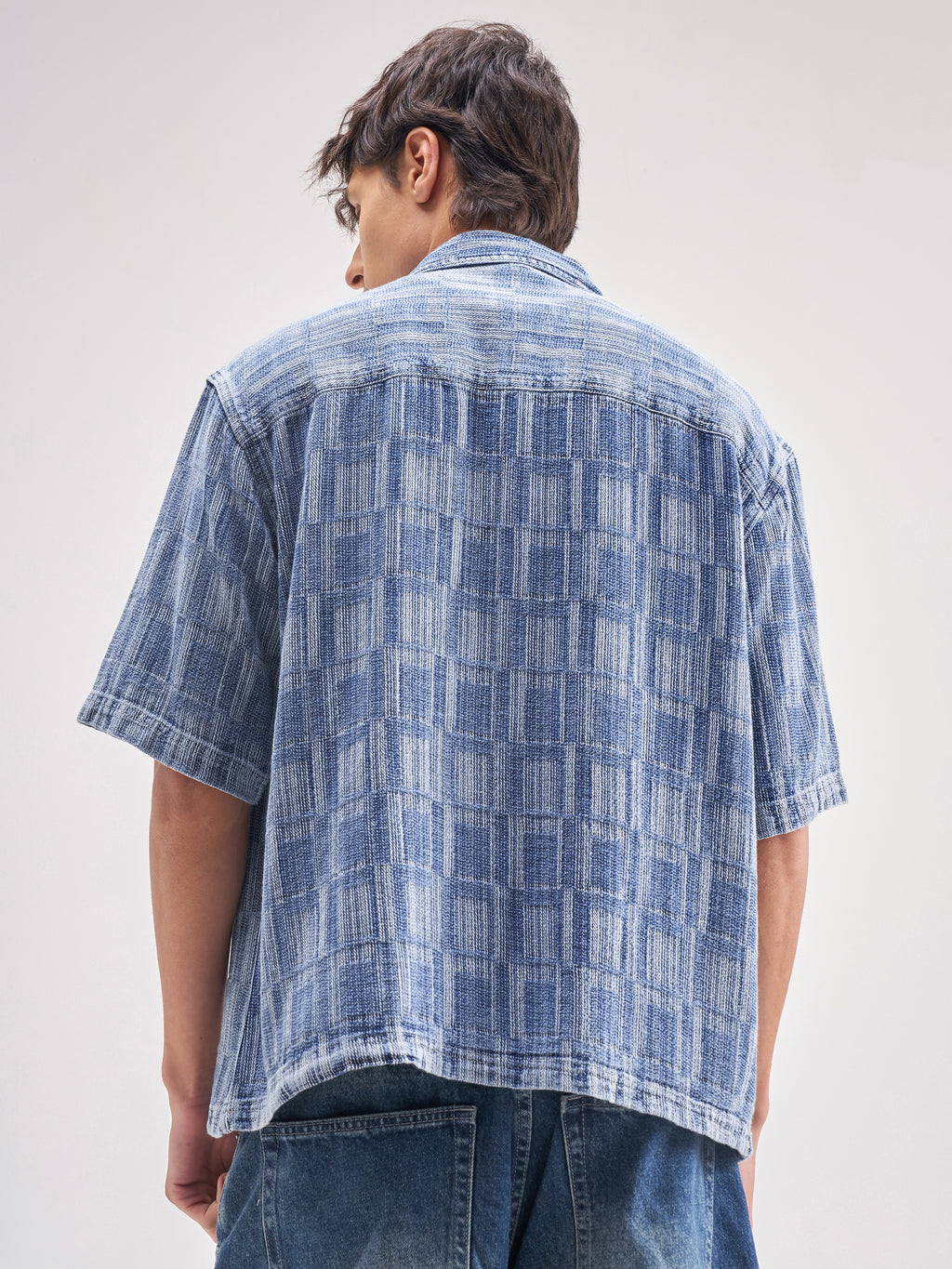 Highlander Men Blue Self Design Oversized Fit Casual Shirt - Blue - Image 3