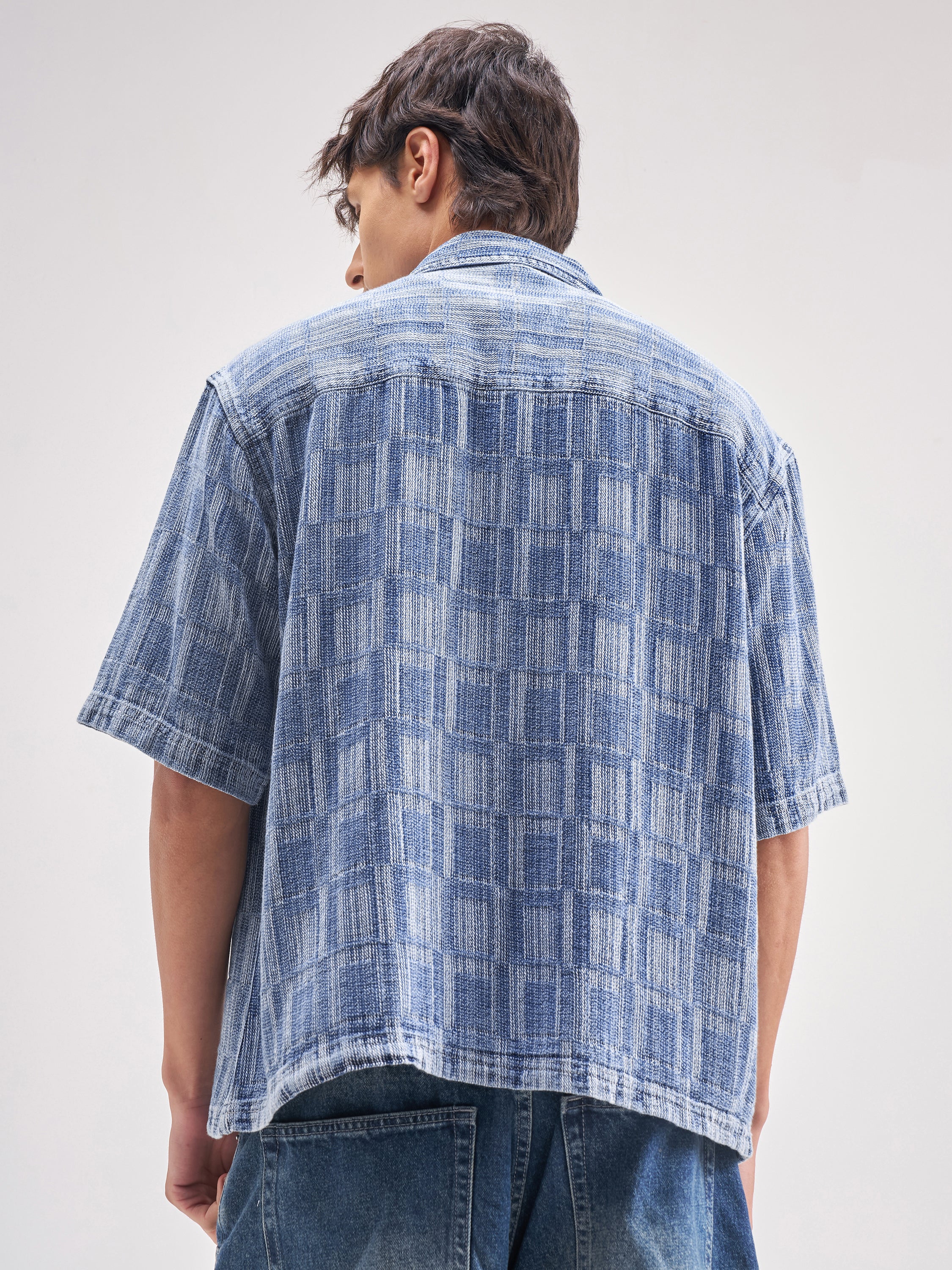 Highlander Men Blue Self Design Oversized Fit Casual Shirt - Blue - Image 3