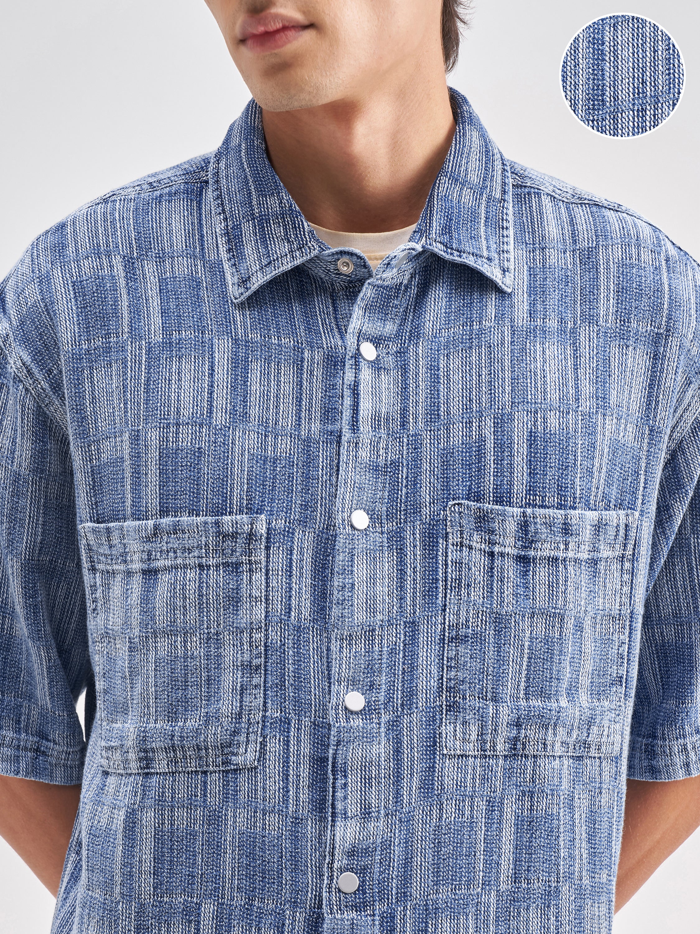 Highlander Men Blue Self Design Oversized Fit Casual Shirt - Blue - Image 5