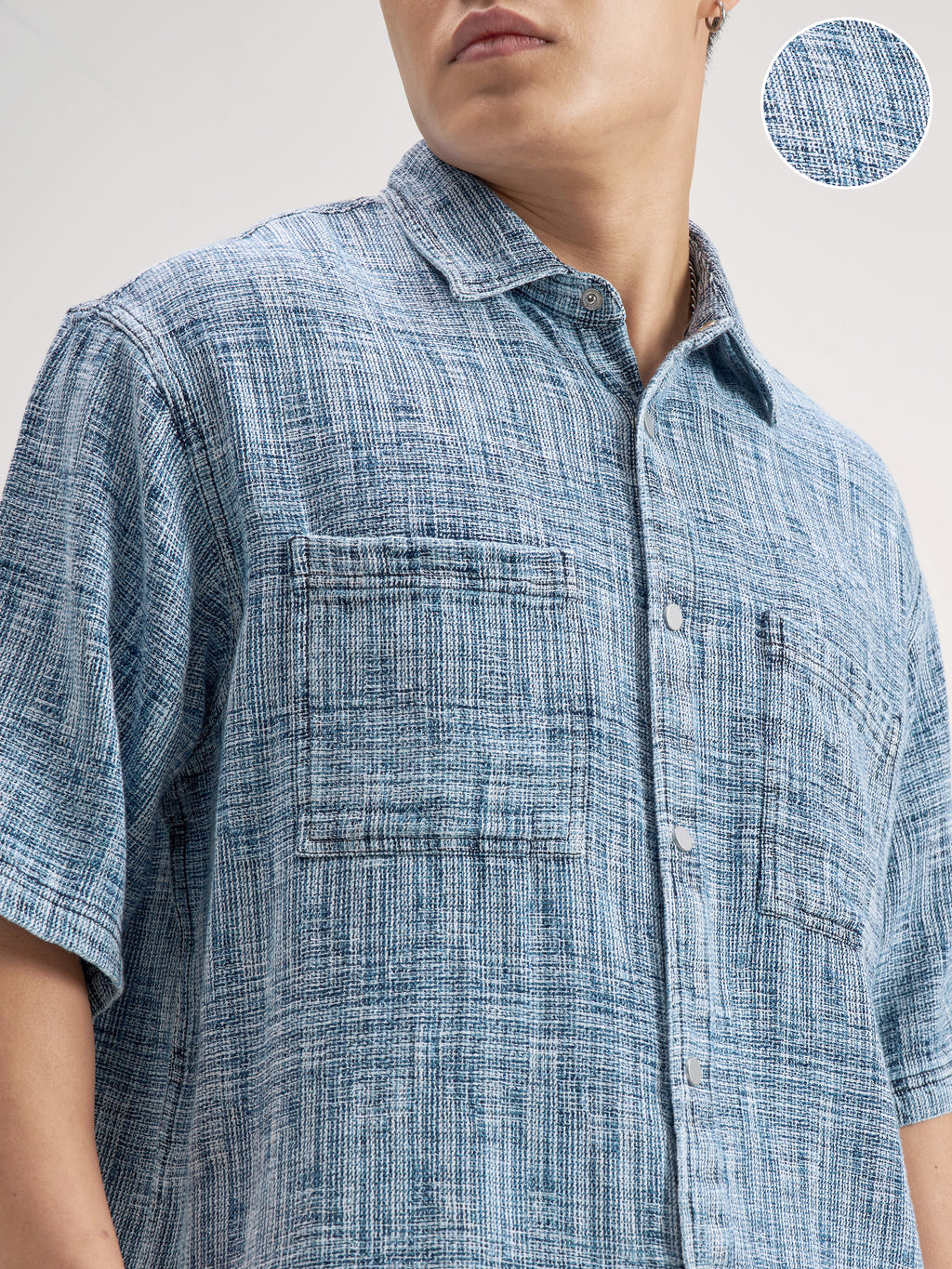 Highlander Men Blue Self Design Boxy Fit Casual Shirt - Blue - Image 5