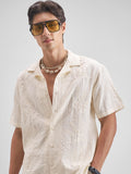 Highlander Men Cream Embroidered Relaxed Fit Casual Shirt - Cream - Image 1