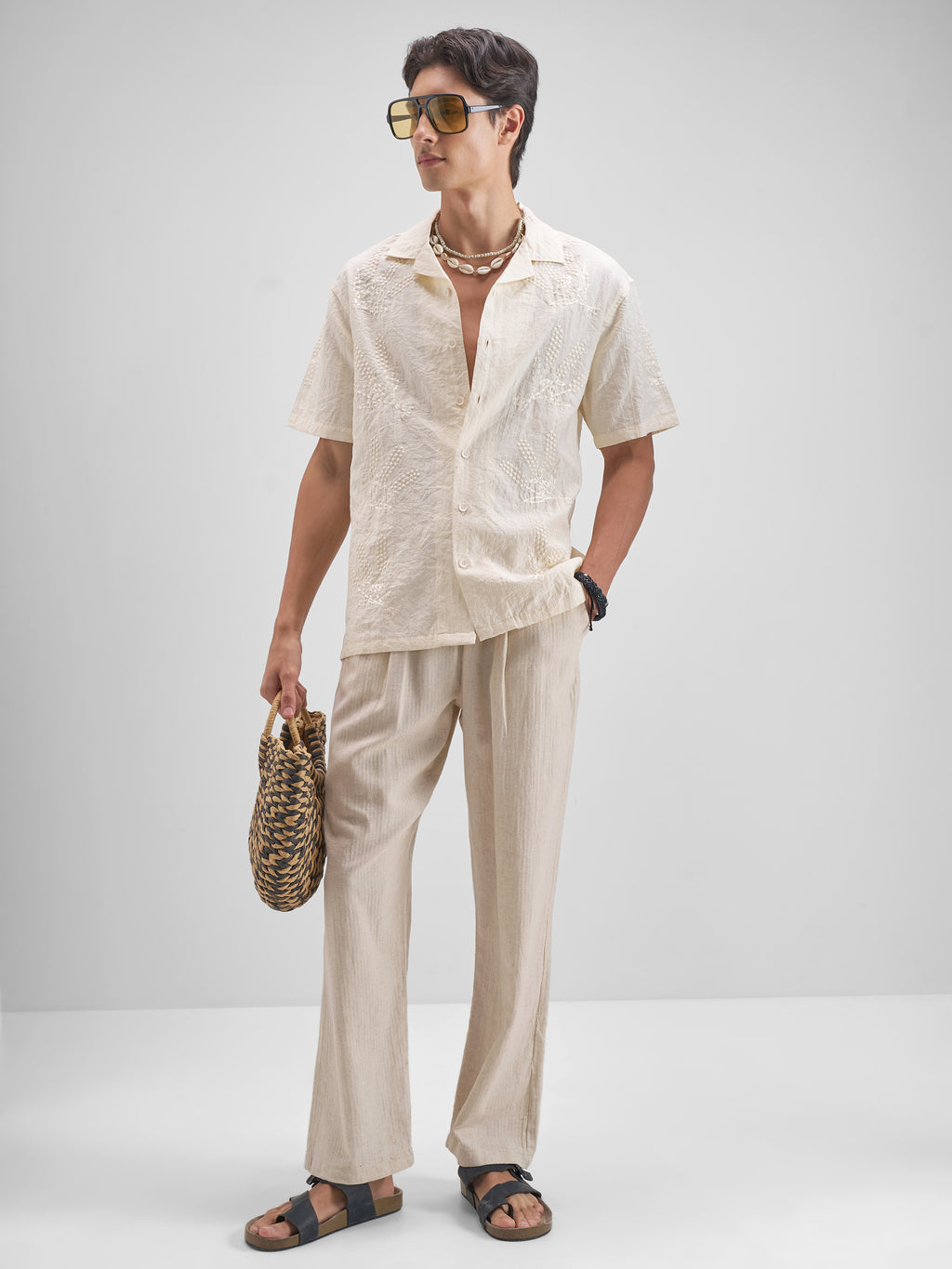 Highlander Men Cream Embroidered Relaxed Fit Casual Shirt - Cream - Image 2