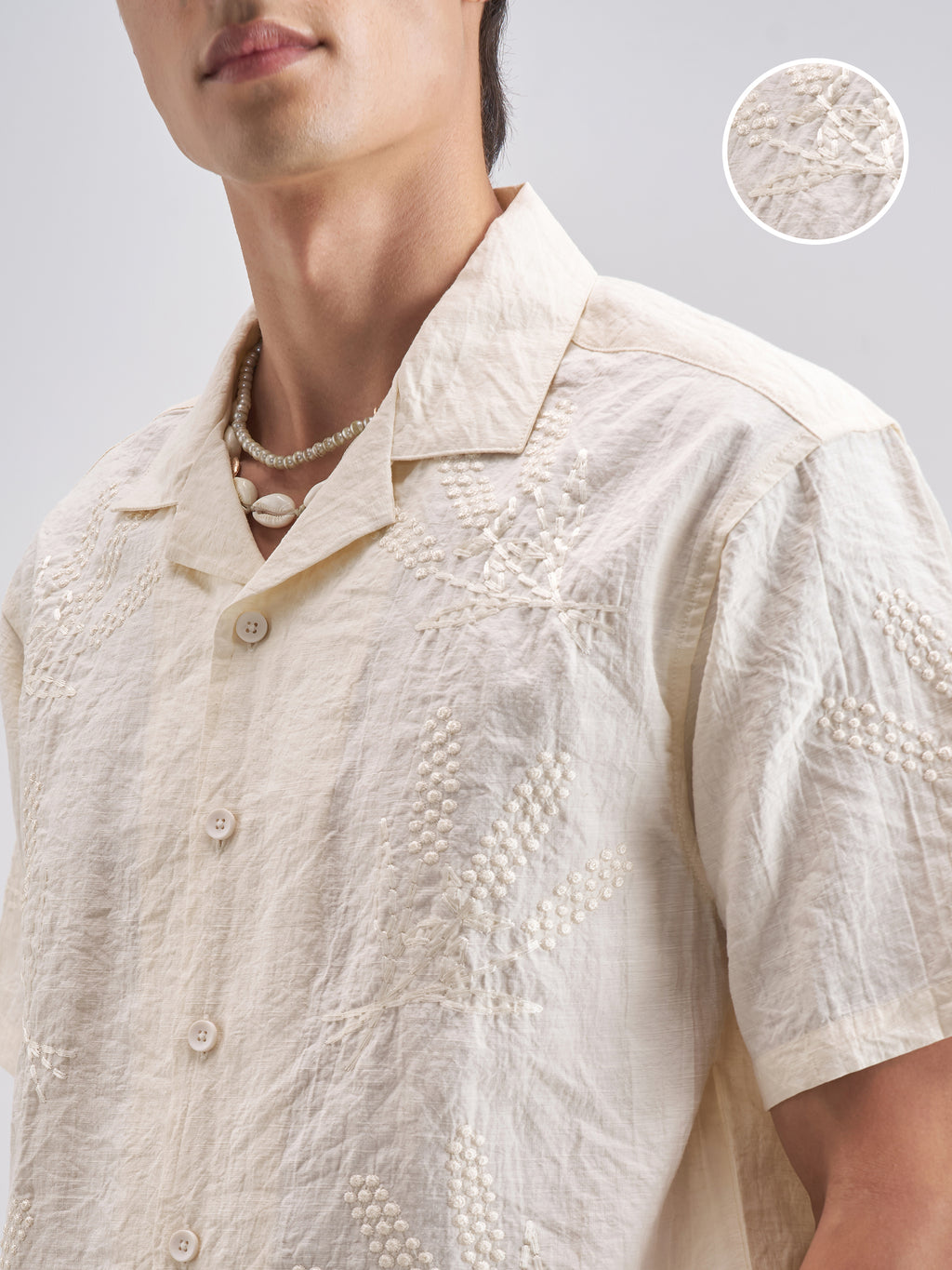 Highlander Men Cream Embroidered Relaxed Fit Casual Shirt - Cream - Image 5