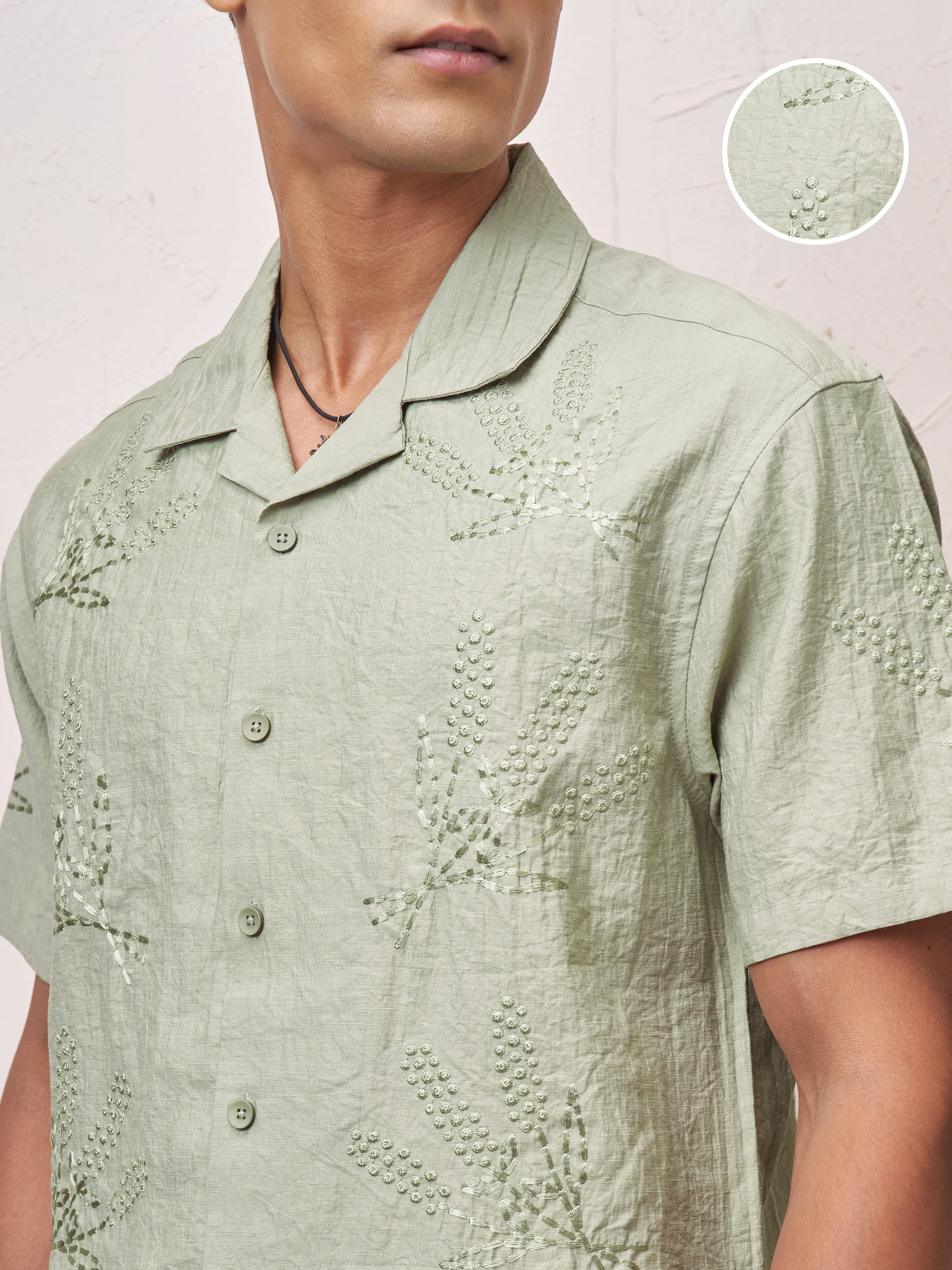 Highlander Men Green Self Design Relaxed Fit Casual Shirt - Green - Image 5