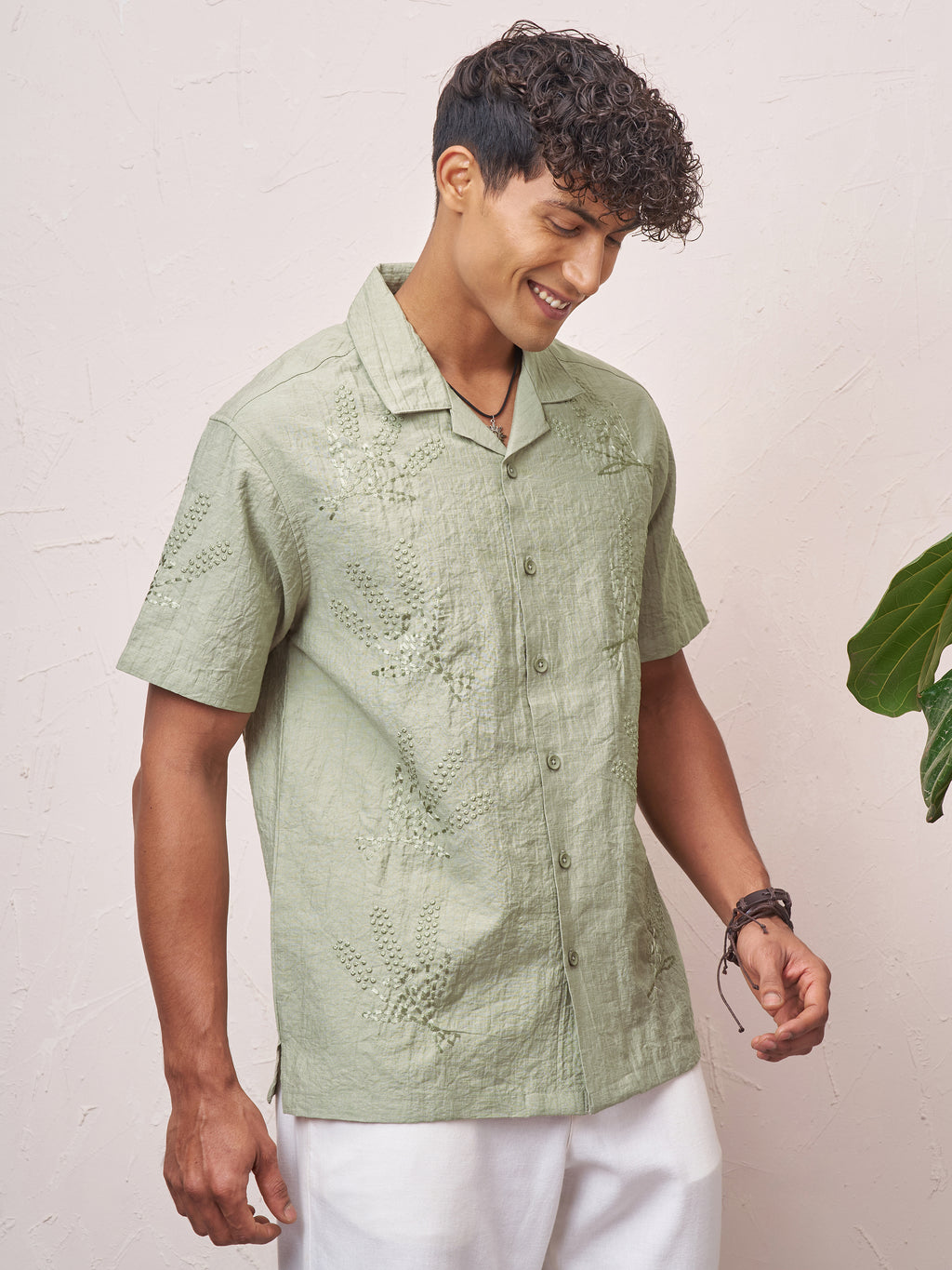 Highlander Men Green Self Design Relaxed Fit Casual Shirt - Green - Image 6