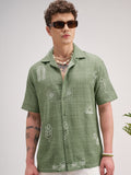 Highlander Men Green Self Design Relaxed Fit Casual Shirt - Green - Image 1
