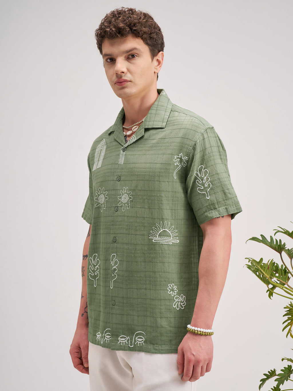 Highlander Men Green Self Design Relaxed Fit Casual Shirt - Green - Image 4