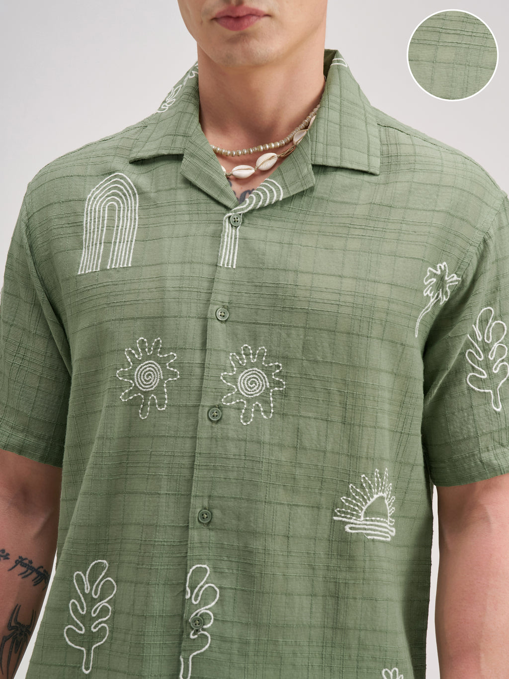 Highlander Men Green Self Design Relaxed Fit Casual Shirt - Green - Image 5