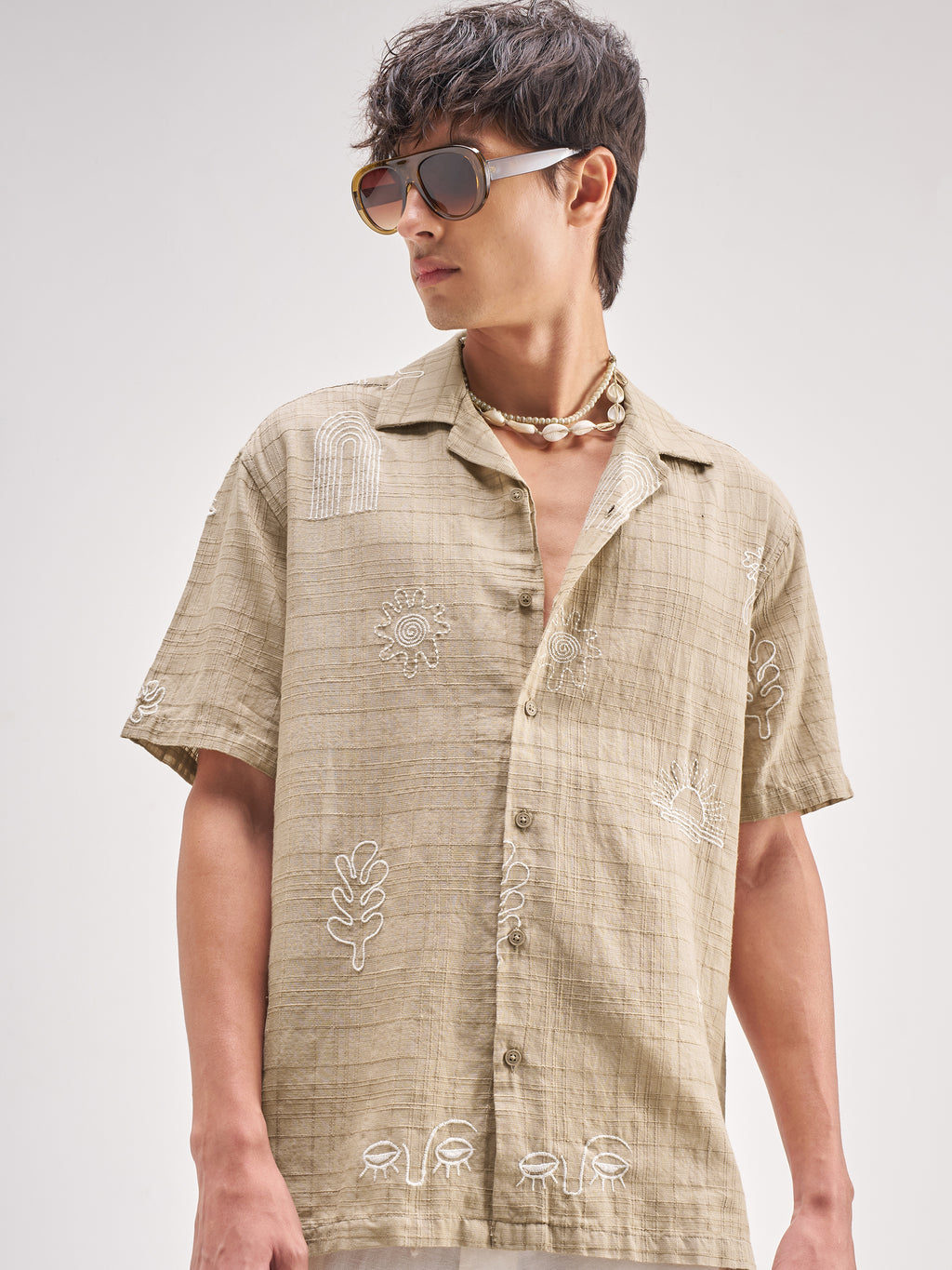 Highlander Men Tan Self Design Relaxed Fit Casual Shirt - Tan - Image 1