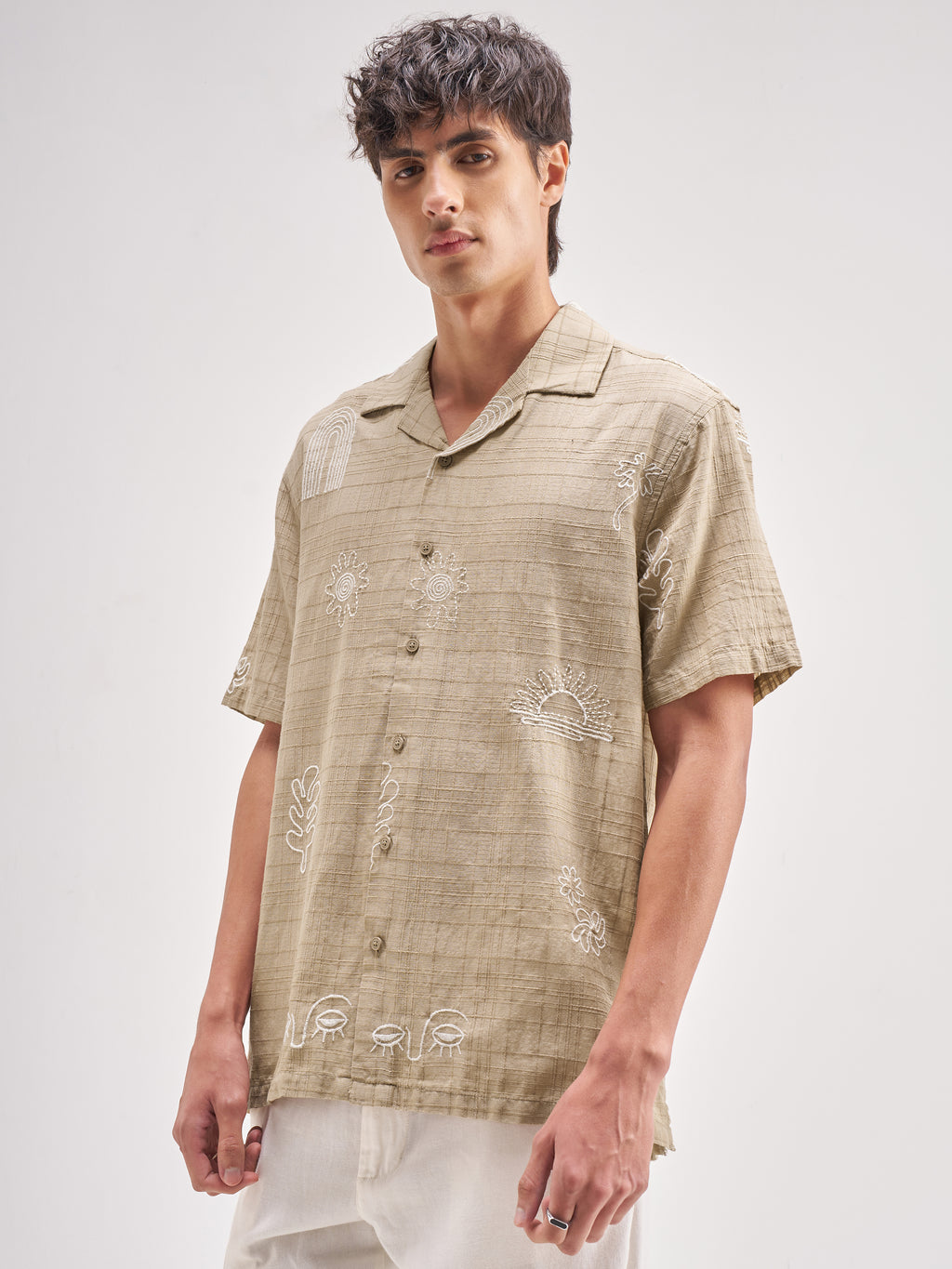 Highlander Men Tan Self Design Relaxed Fit Casual Shirt - Tan - Image 4