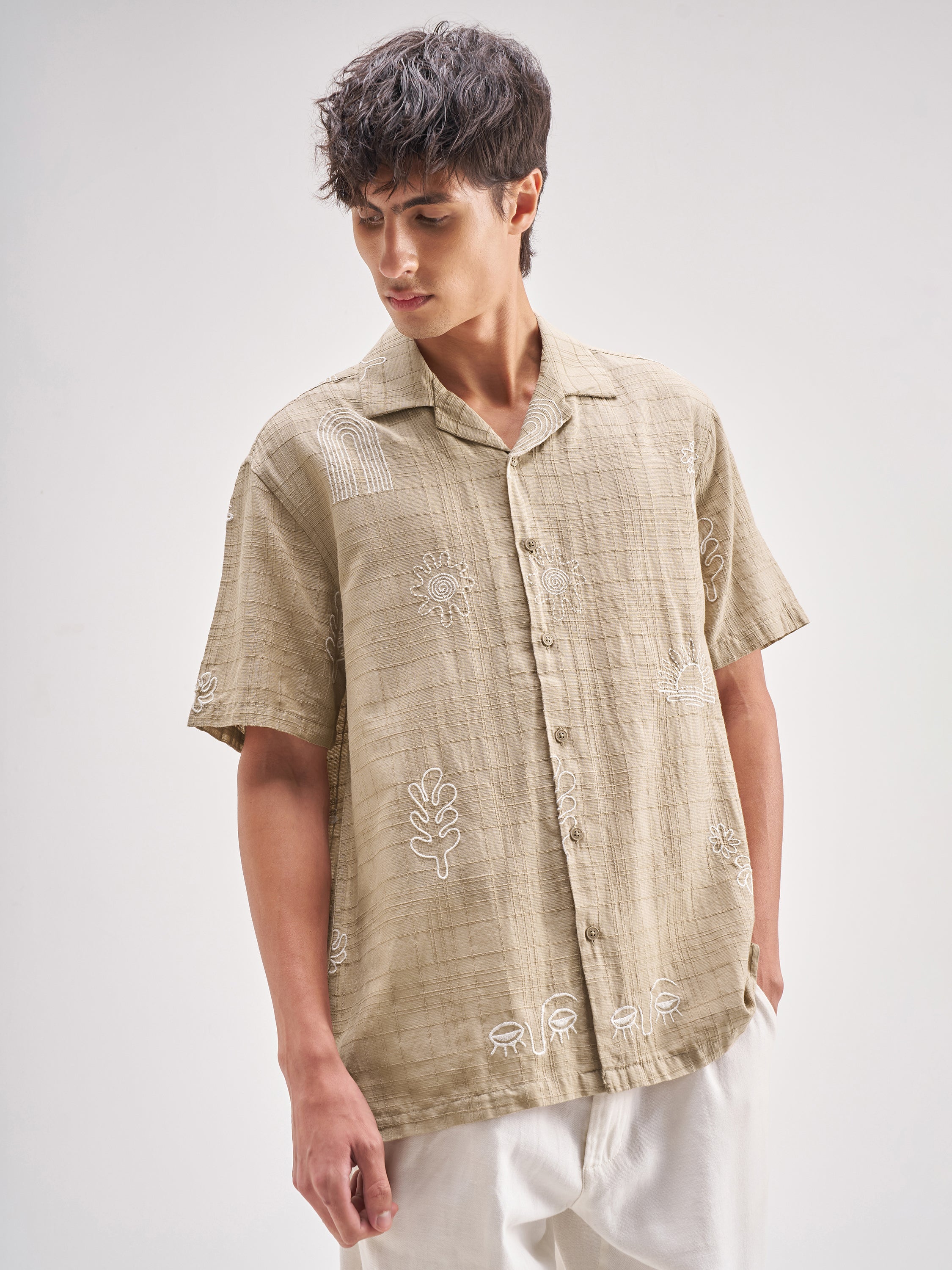 Highlander Men Tan Self Design Relaxed Fit Casual Shirt - Tan - Image 6