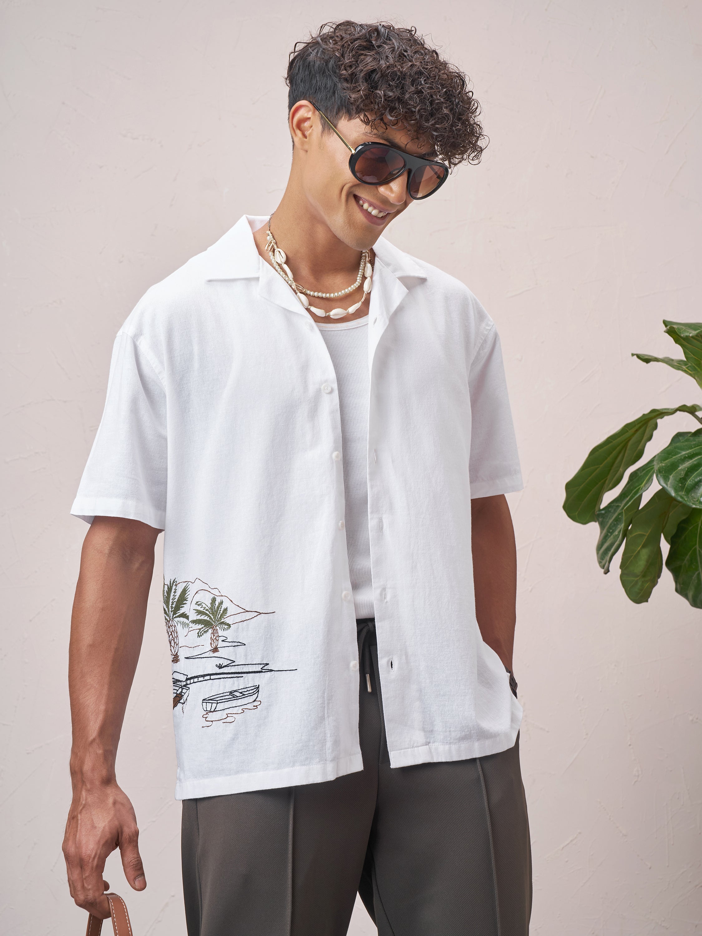 Highlander Men White Embroidered Relaxed Fit Casual Shirt - White - Image 3