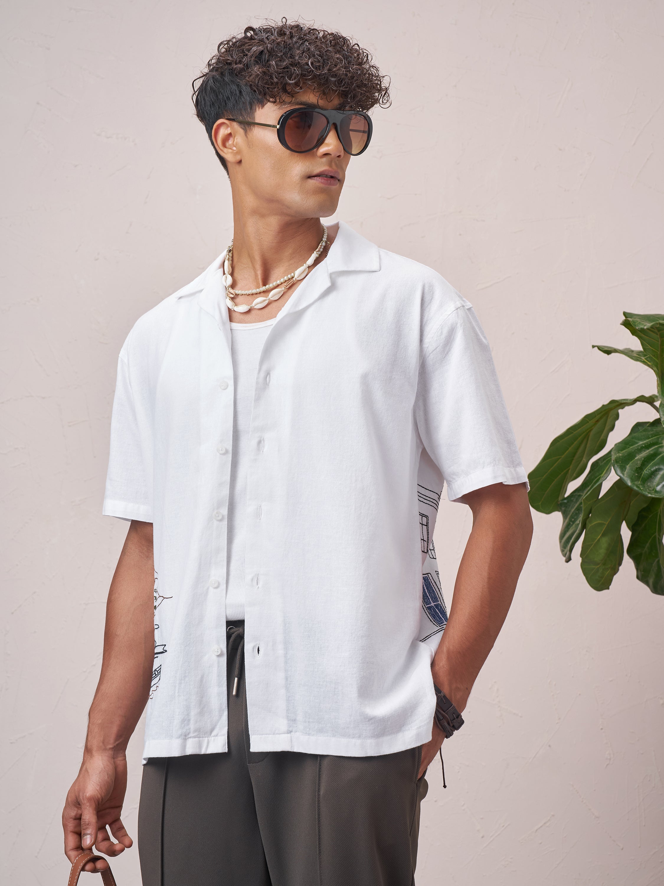 Highlander Men White Embroidered Relaxed Fit Casual Shirt - White - Image 4