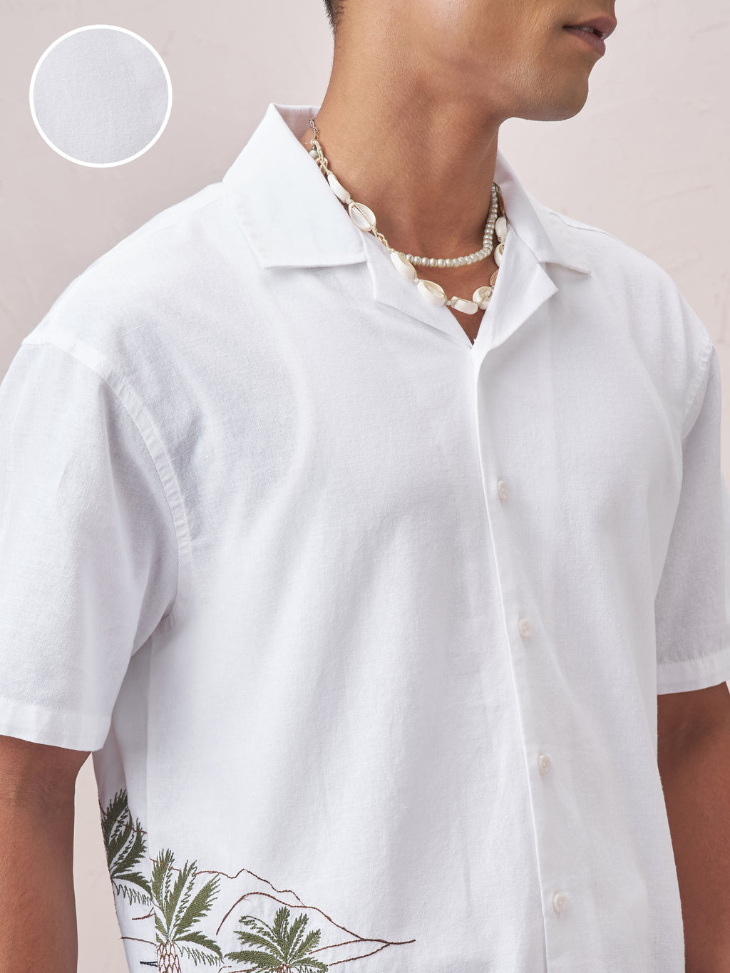 Highlander Men White Embroidered Relaxed Fit Casual Shirt - White - Image 5