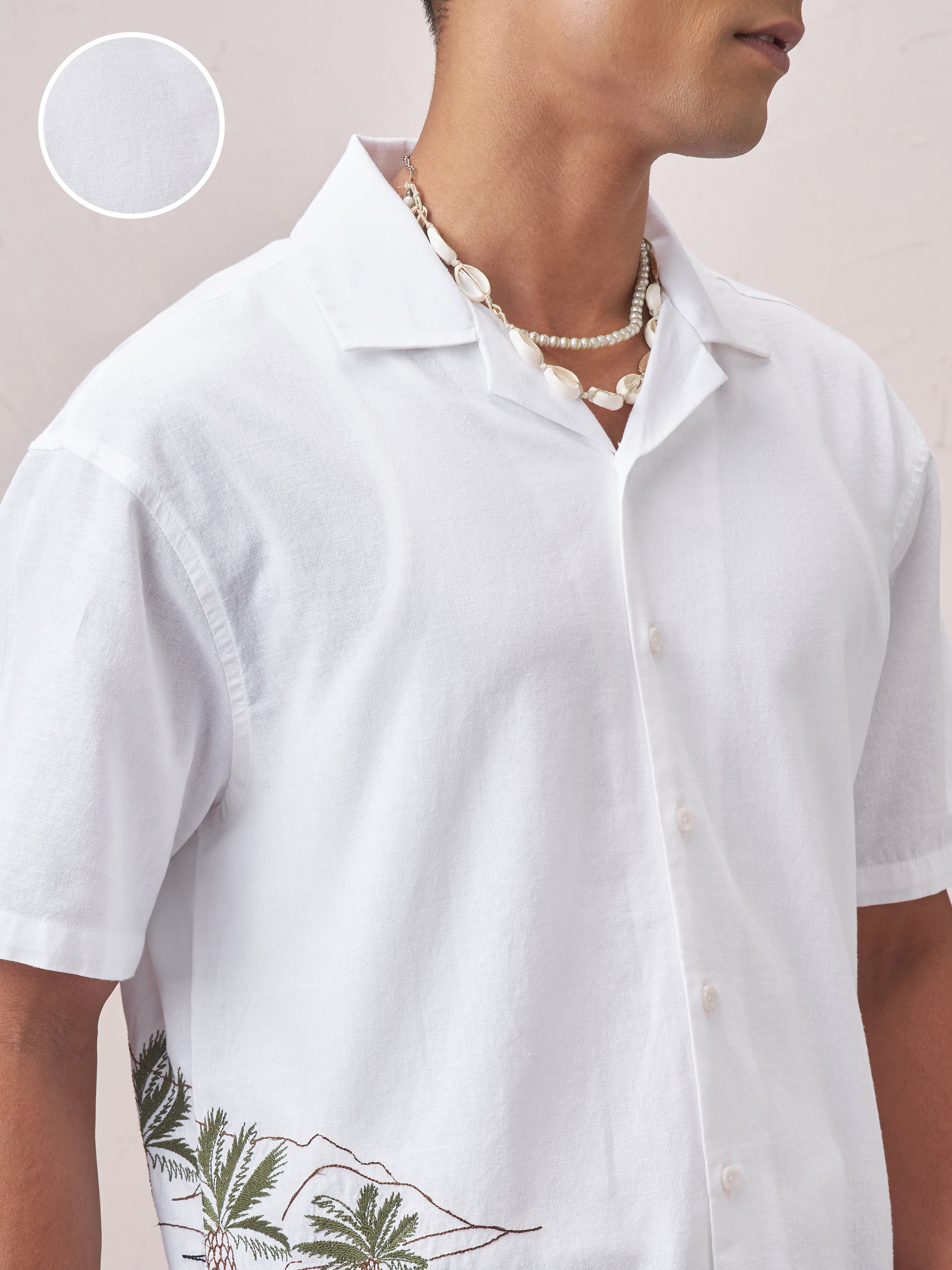 Highlander Men White Embroidered Relaxed Fit Casual Shirt - White - Image 5