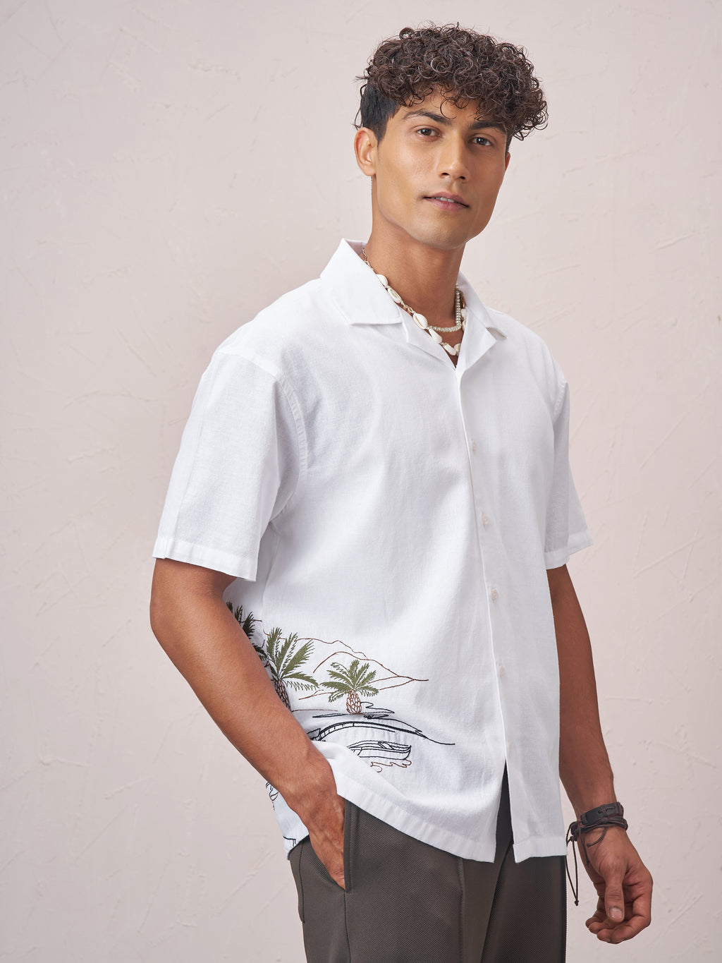 Highlander Men White Embroidered Relaxed Fit Casual Shirt - White - Image 6