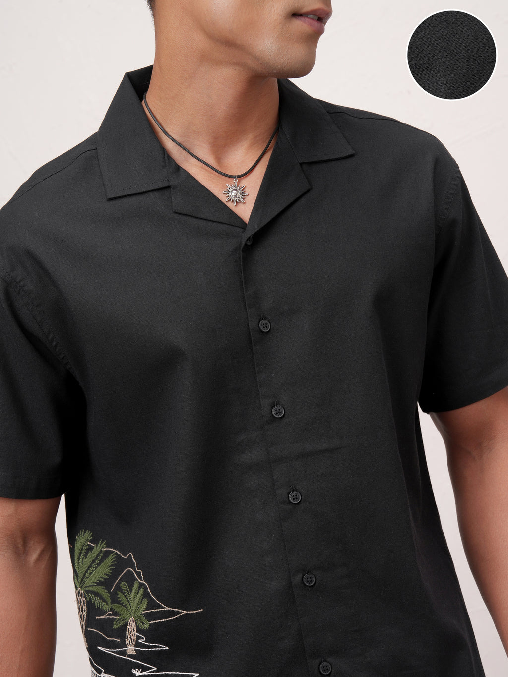 Highlander Men Black Embroidered Relaxed Fit Casual Shirt - Black - Image 5