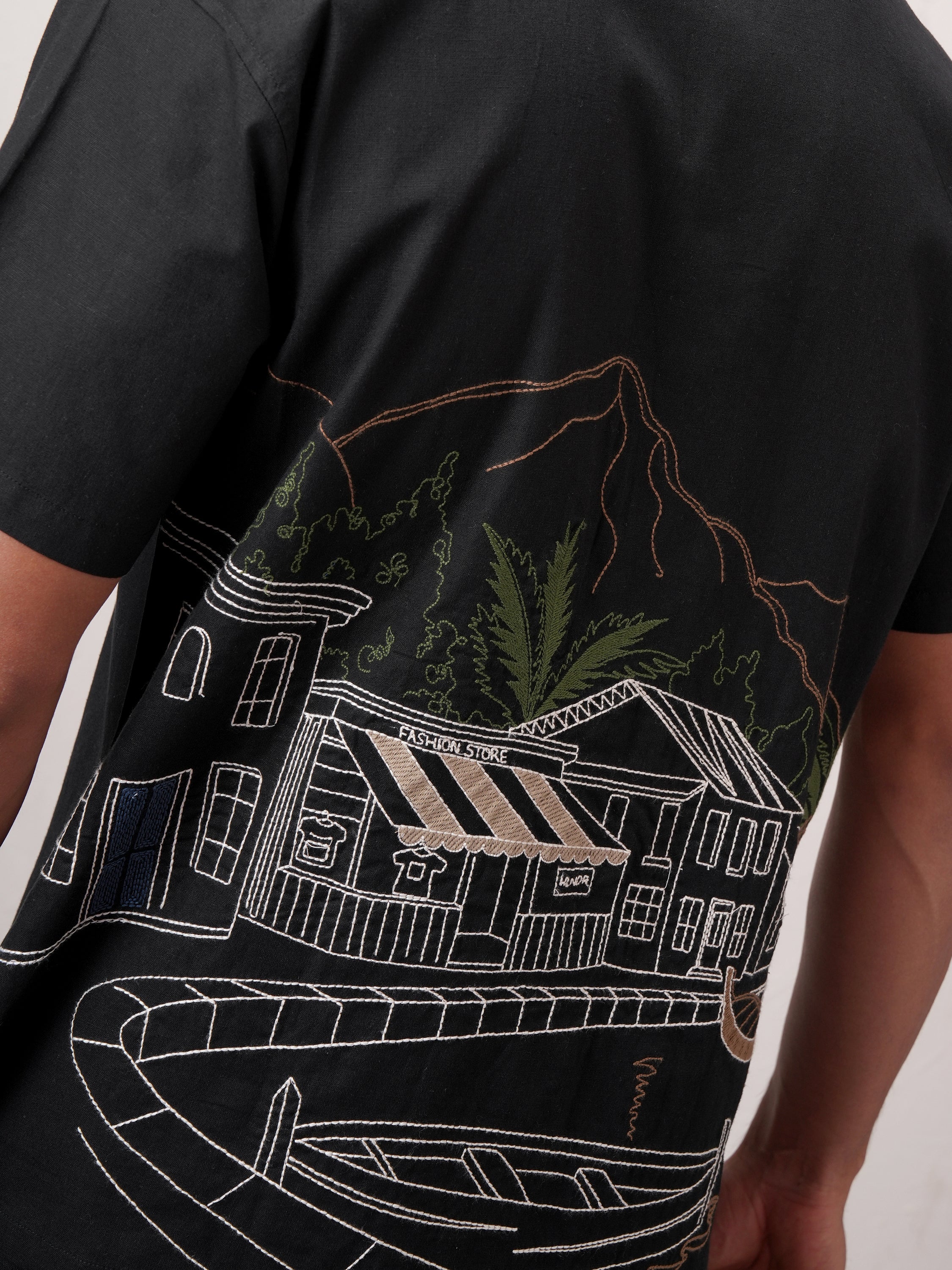 Highlander Men Black Embroidered Relaxed Fit Casual Shirt - Black - Image 7