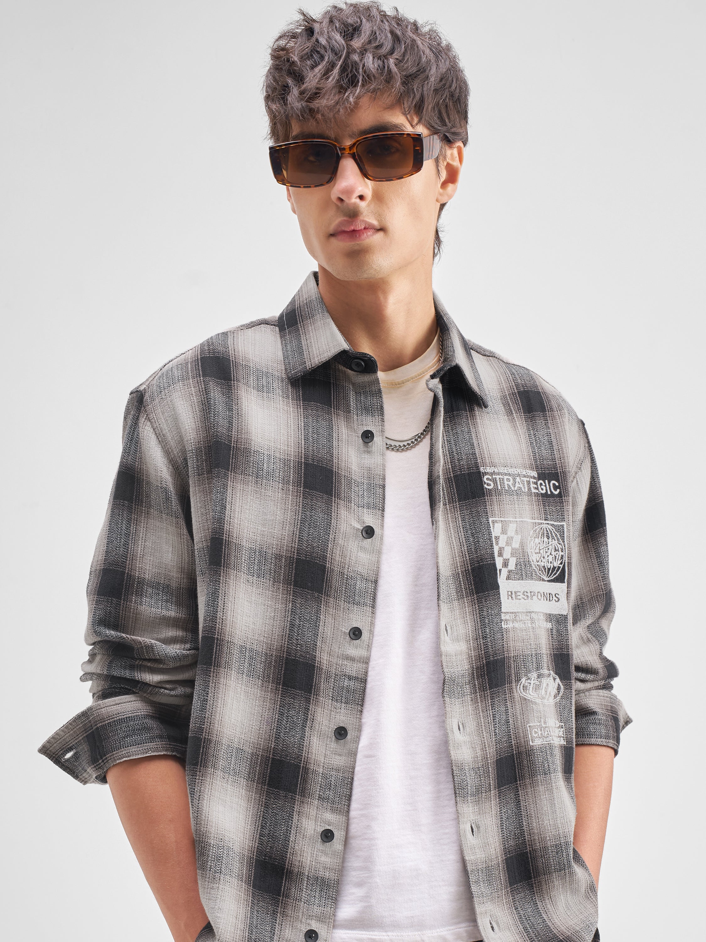 Highlander Men Black Checked Relaxed Fit Casual Shirt - Black - Image 1